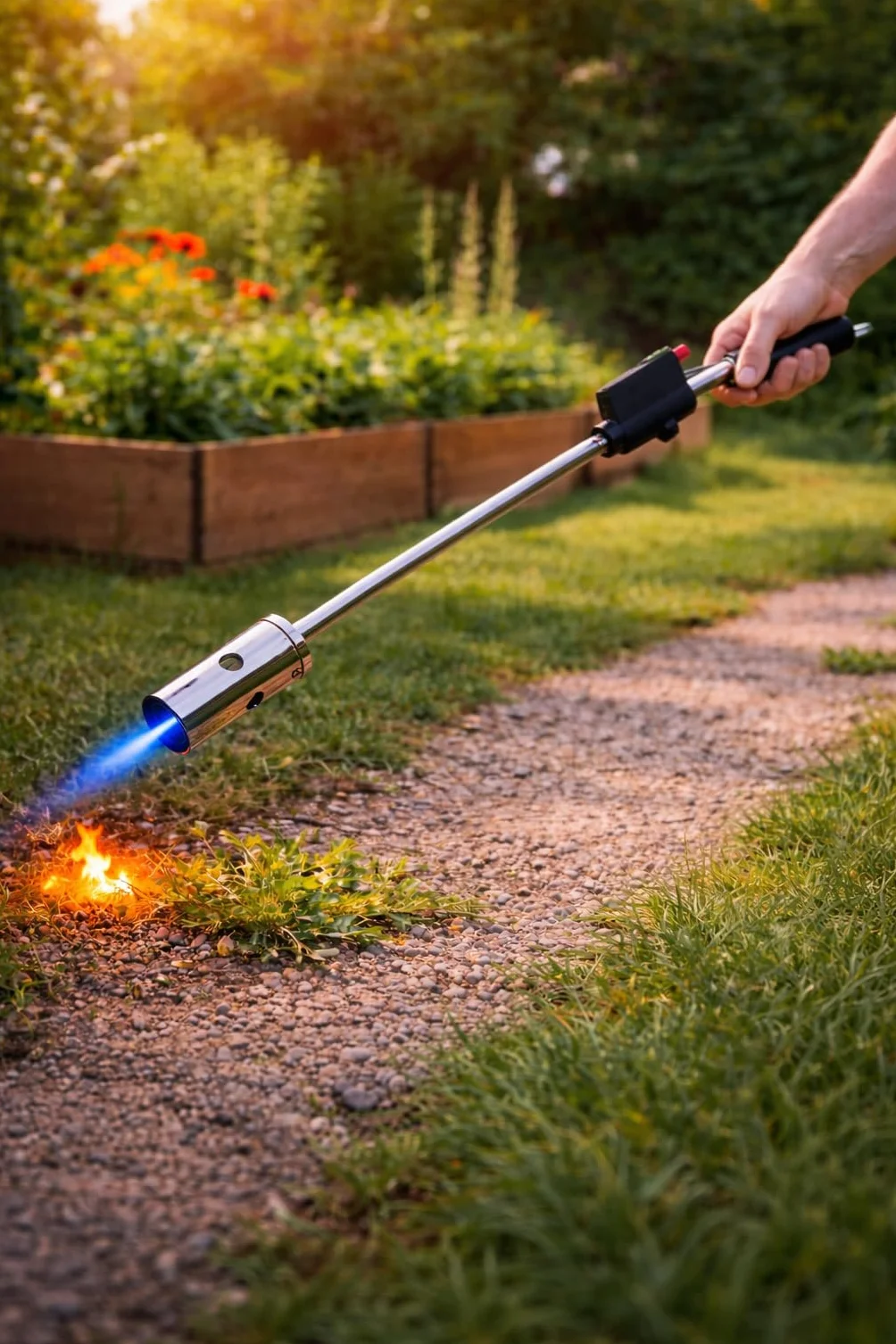 Brûleur à mauvaises herbes RHP 80 cm, avec 4 cartouches de butane 227 g, allumage piézoélectrique, flamme 1000 °C