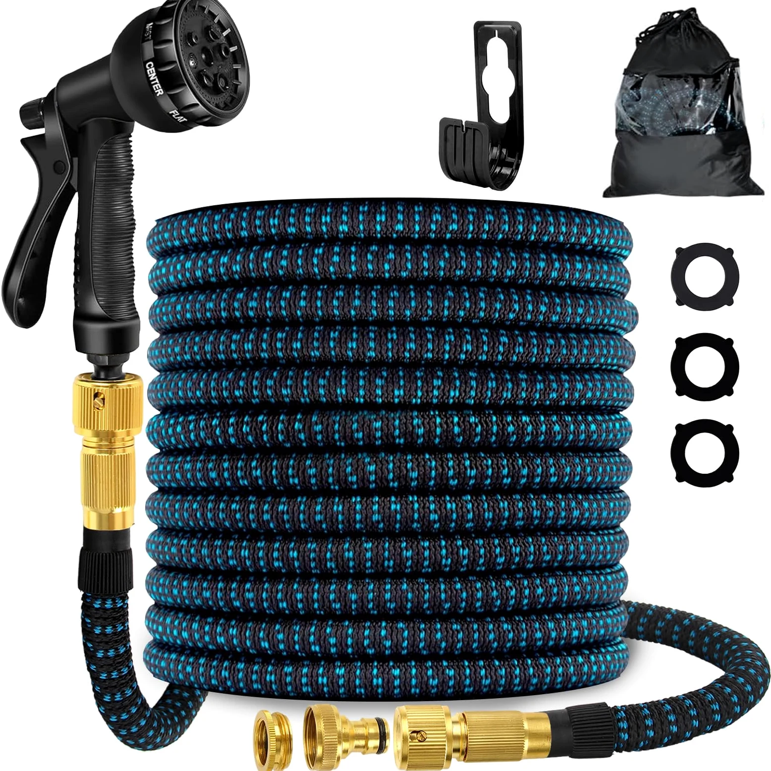 Tuyau d'arrosage flexible extensible de 30 m avec buse de pulvérisation 8 fonctions, 3 tuyaux d'arrosage extensibles durables avec connecteurs en laiton anti-fuite de 1,9 cm et 1,27 cm pour jardinage