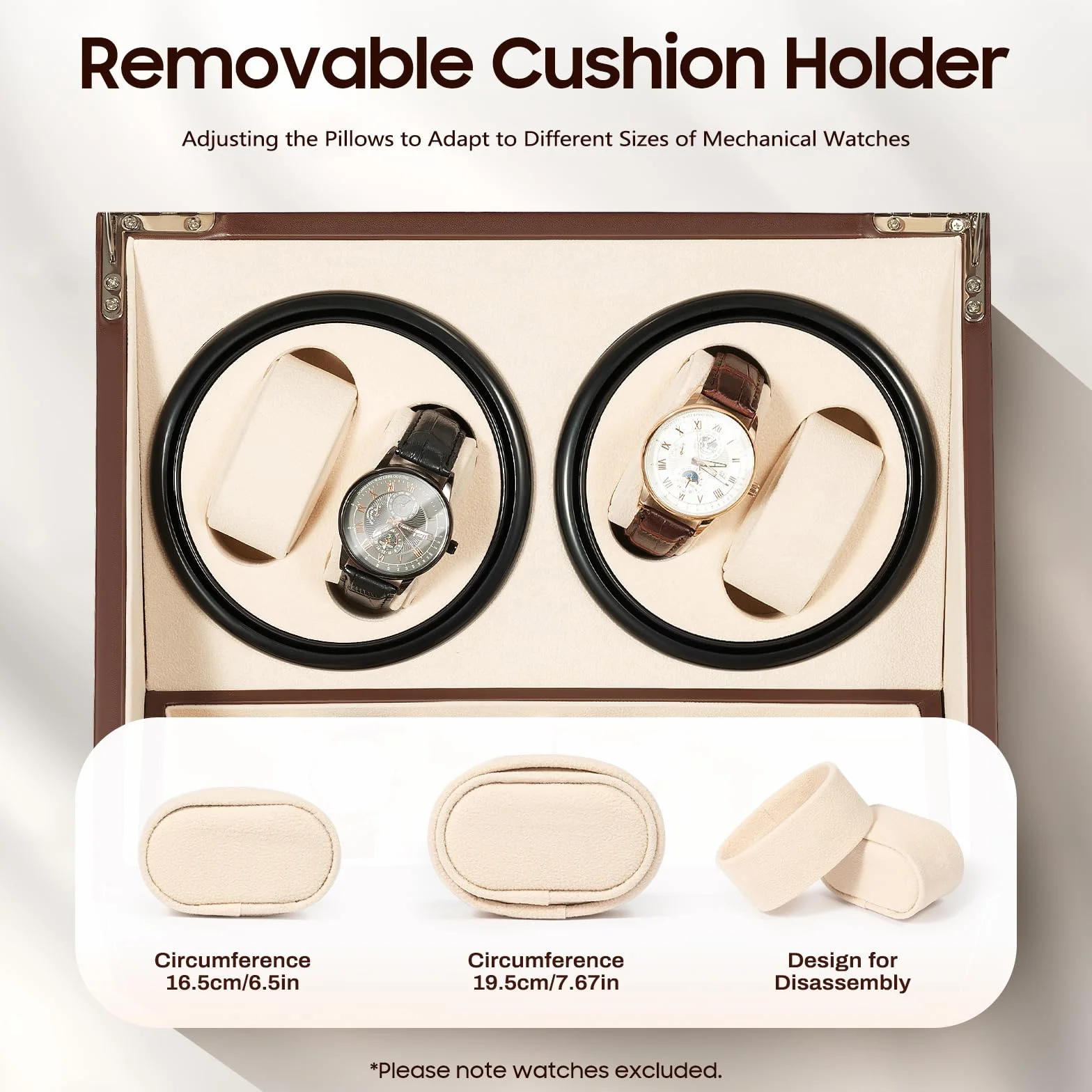 Remontoir automatique pour 4 + 6 montres - Boîtier de montre avec moteur silencieux et coussin - Marron, marron, 12 X 9 X 7 Zoll (L X B X H), Classique