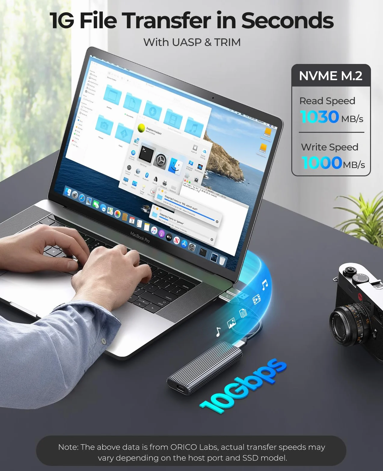 ORICO Boîtier SSD M.2 NVMe USB3.2 Gen2 10Gbps Aluminium sans Outil Dissipateur Thermique Adaptateur M2 USB pour SSD PCIe NVMe M-Key 2230/2242/2260/2280 UASP Trim AM2G2