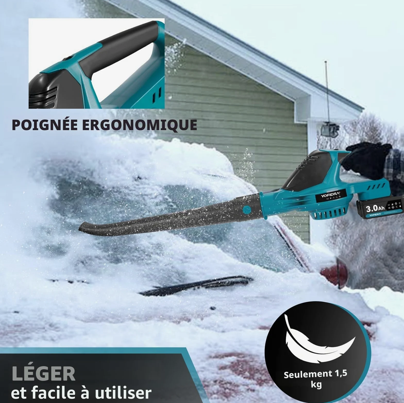 Yofidra Souffleur Feuille sans Fil avec Batterie 360 km/h, 5 Vitesses | 480 m³/h Débit d'air, avec 2 Batteries de 3 000 mAh, Moteur sans Balais, pour Le Jardin, la Terrasse et la Voiture