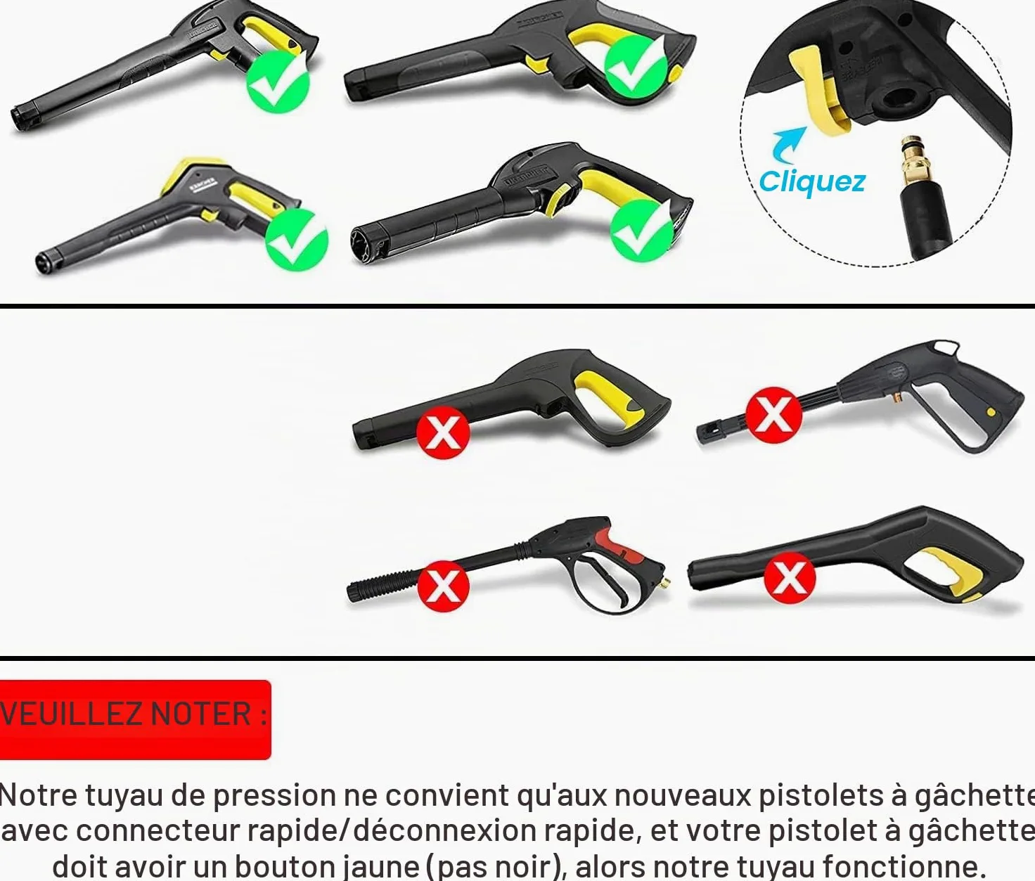 Tuyau de rechange pour nettoyeur haute pression Kärcher K Series K2, K3, K4, K5, K7, accessoires d'extension de tuyau de nettoyage à l'eau, connecteur rapide de 20 m