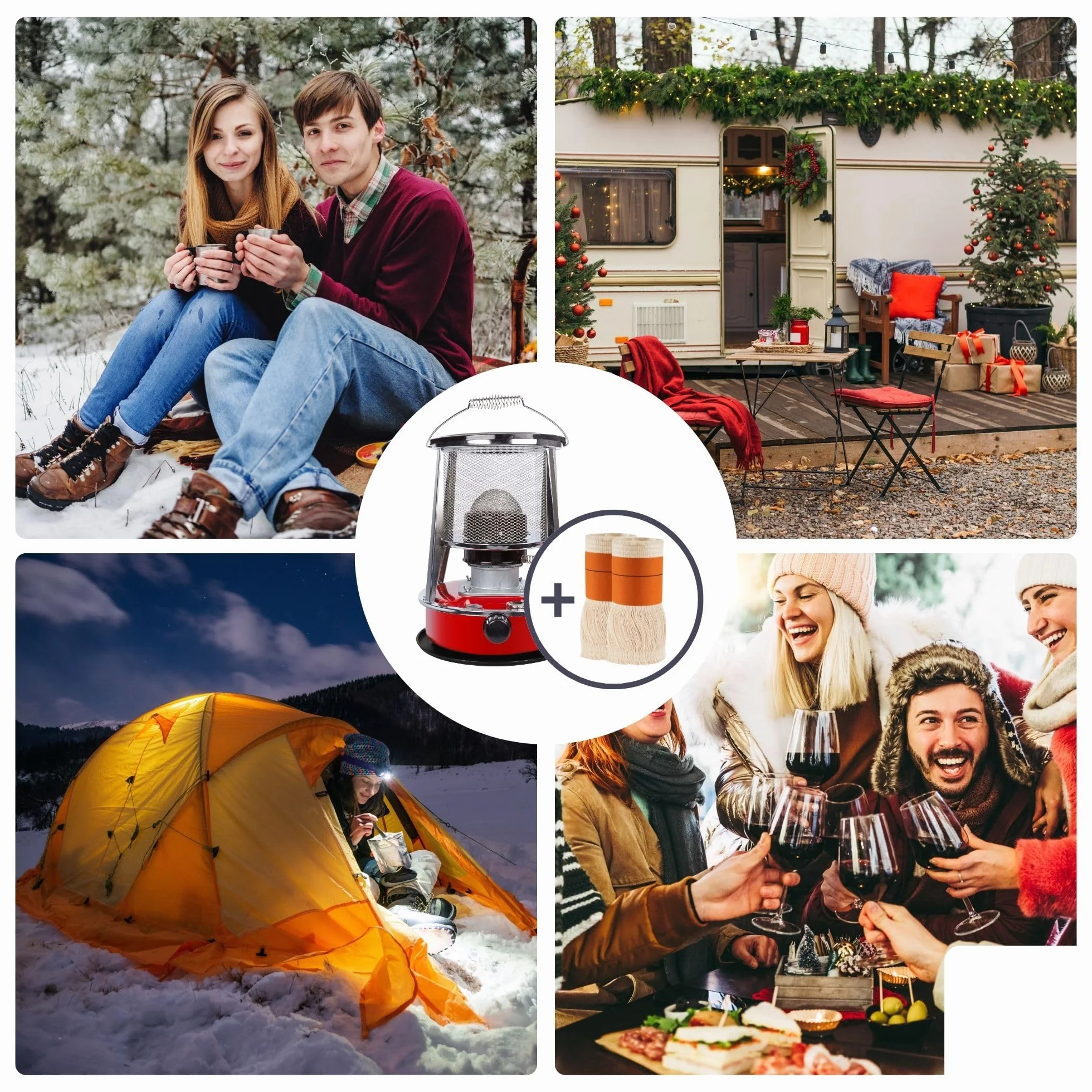 Chauffage à pétrole portable 2600W avec mèche + 2 rechanges, poêle extérieur camping tente 4,6L 18h