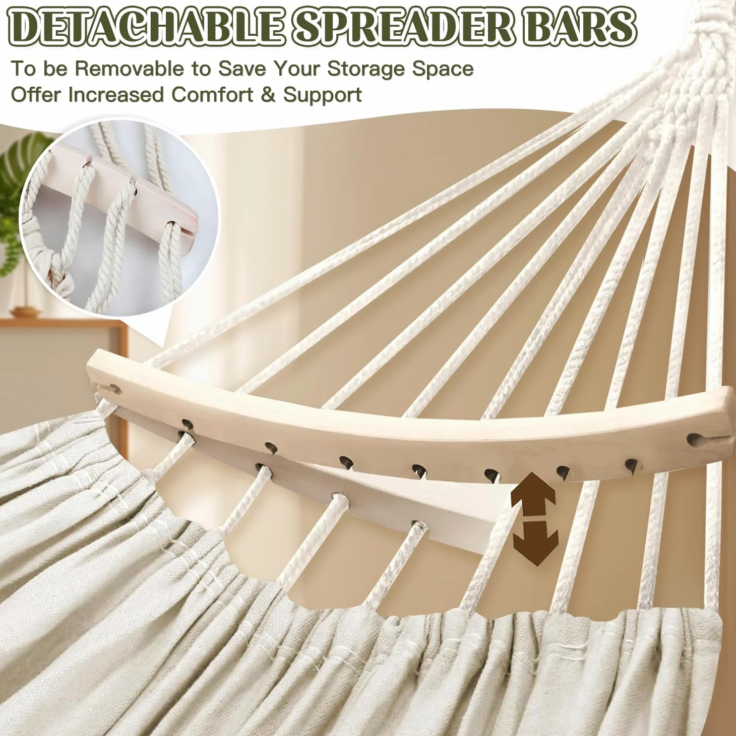 Fauteuil Suspendu Hamac Exterieur, Hamac Suspendu Chaise Hamac Bohème avec Sac de Rangement,Balançoire Suspendue Charge Max 440 lbs, Fauteuil Jardin Coton Toile Hamac Camping Patio (Beige)