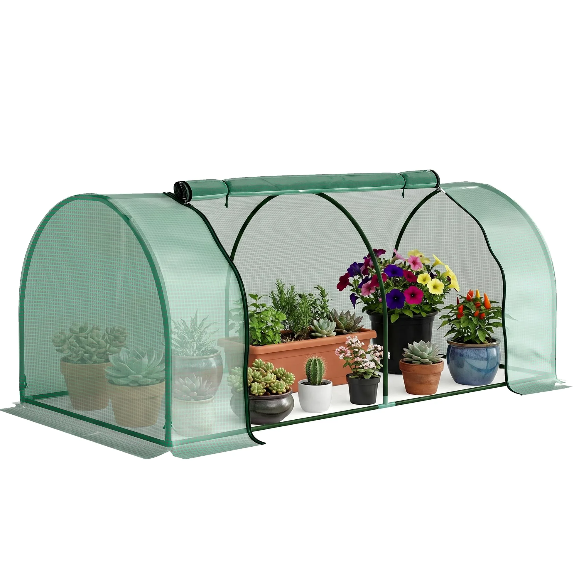 Outsunny Serre de Jardin Mini Serre à Tomates 2L x 1l x 0,8H m Acier Vert | Porte Zippée, Bâche PE