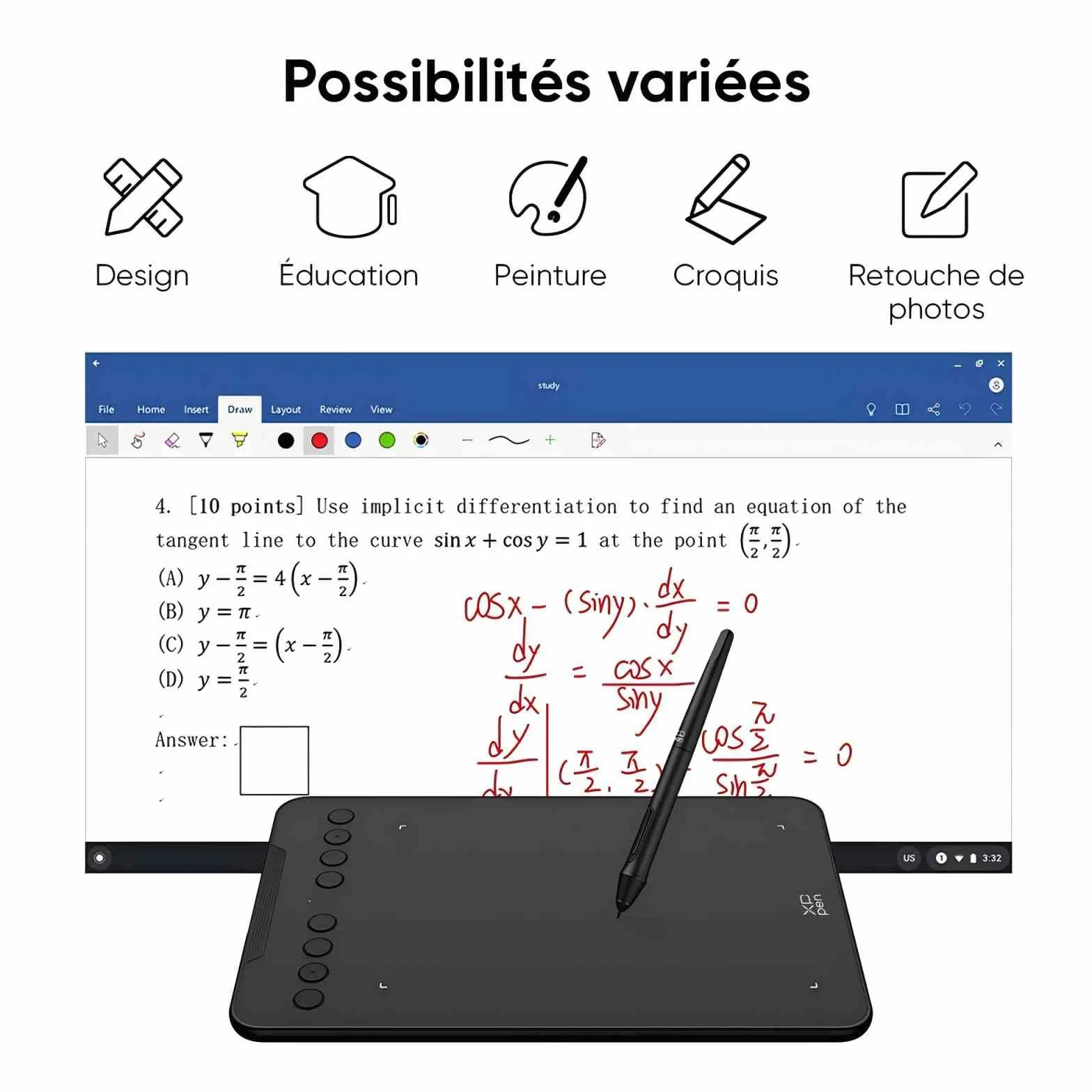 XPPen Deco 01v3 Tablette Graphique 10 Pouces 16384 Niveaux de Pression 8 Raccourcis Personalisables