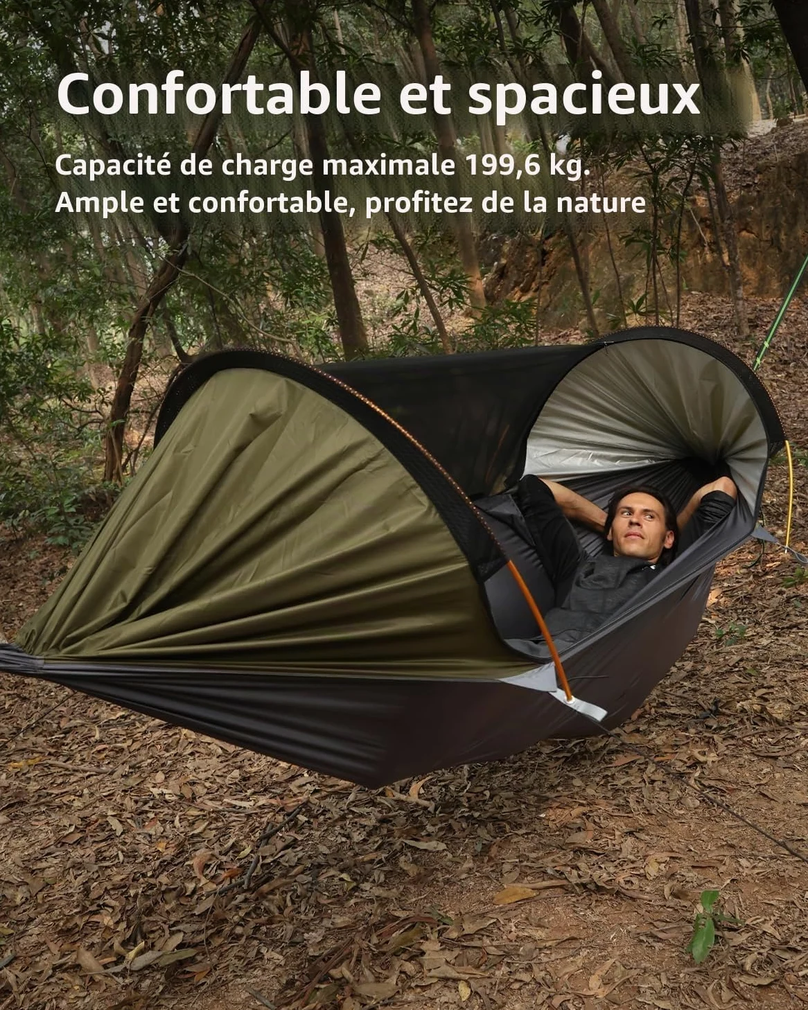 Hamac Tente avec Moustiquaire et Pare-Soleil Amovible, Fonction 4 en 1, Hamacs Exterieur Suspendus Légers, Tente de Bivouac pour l'extérieur, La Randonnée Camping dans Jardin