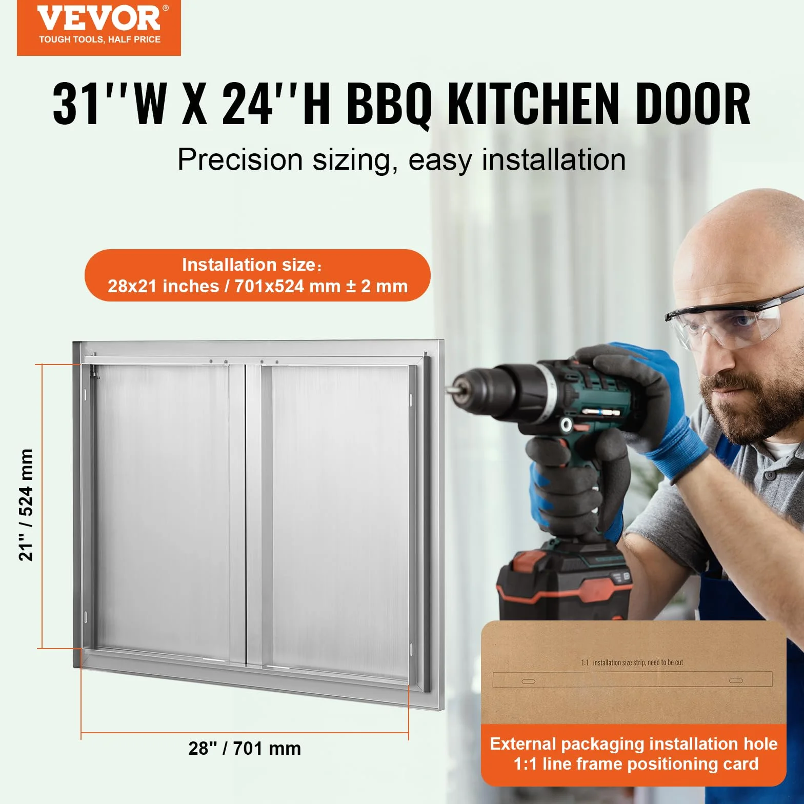 VEVOR Porte d'Accès pour Barbecue Double 787x609x45 mm Inox Encastrée Poignée Îlot de Barbecue