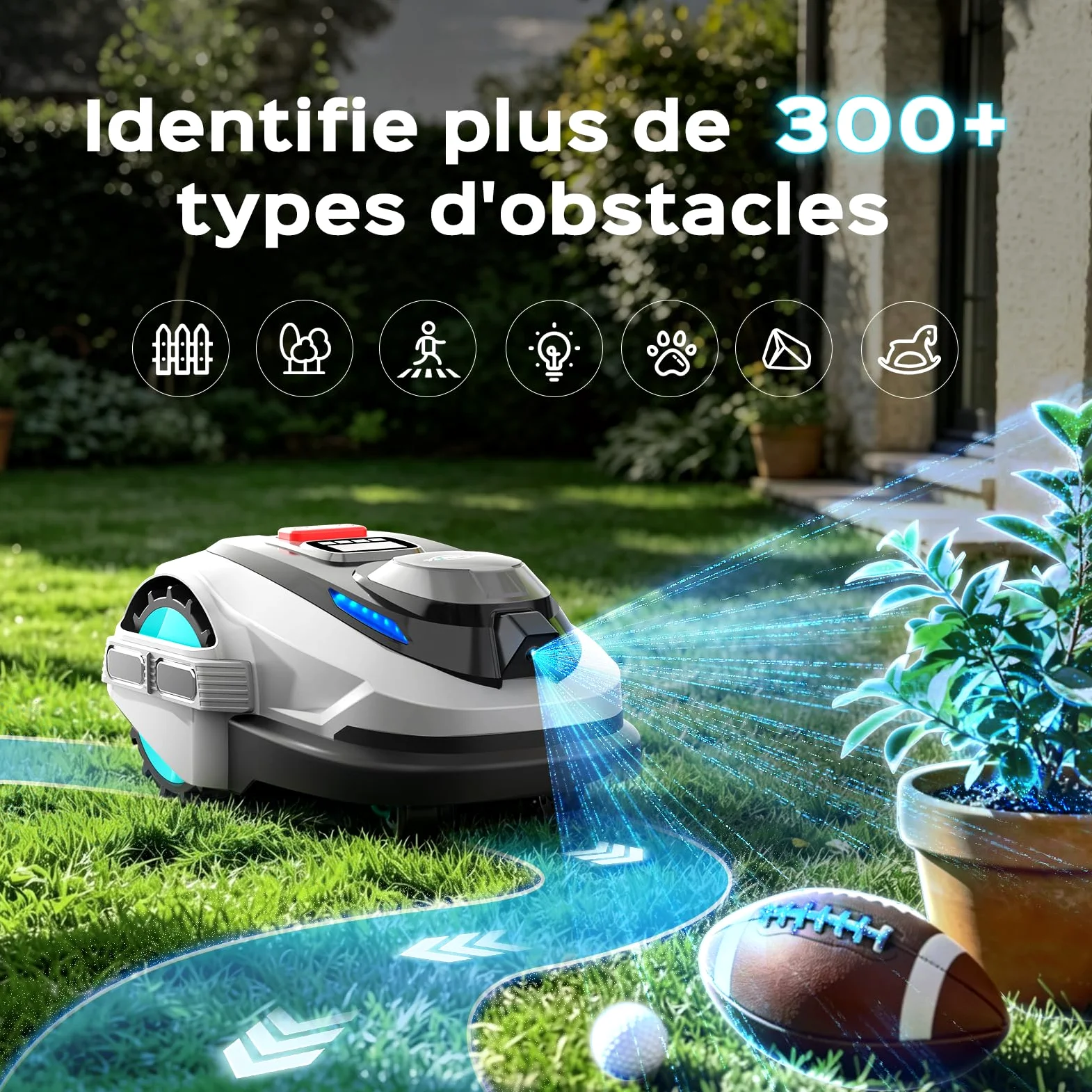 YARDCARE N1600PRO Robot Tondeuse sans câble périphérique, jusqu'à 1600 m², Navigation RTK et Vision IA, détection de Plus de 300 Obstacles, Tonte en U, APP Gestion Multi-Zones et Hauteur 20–60 mm