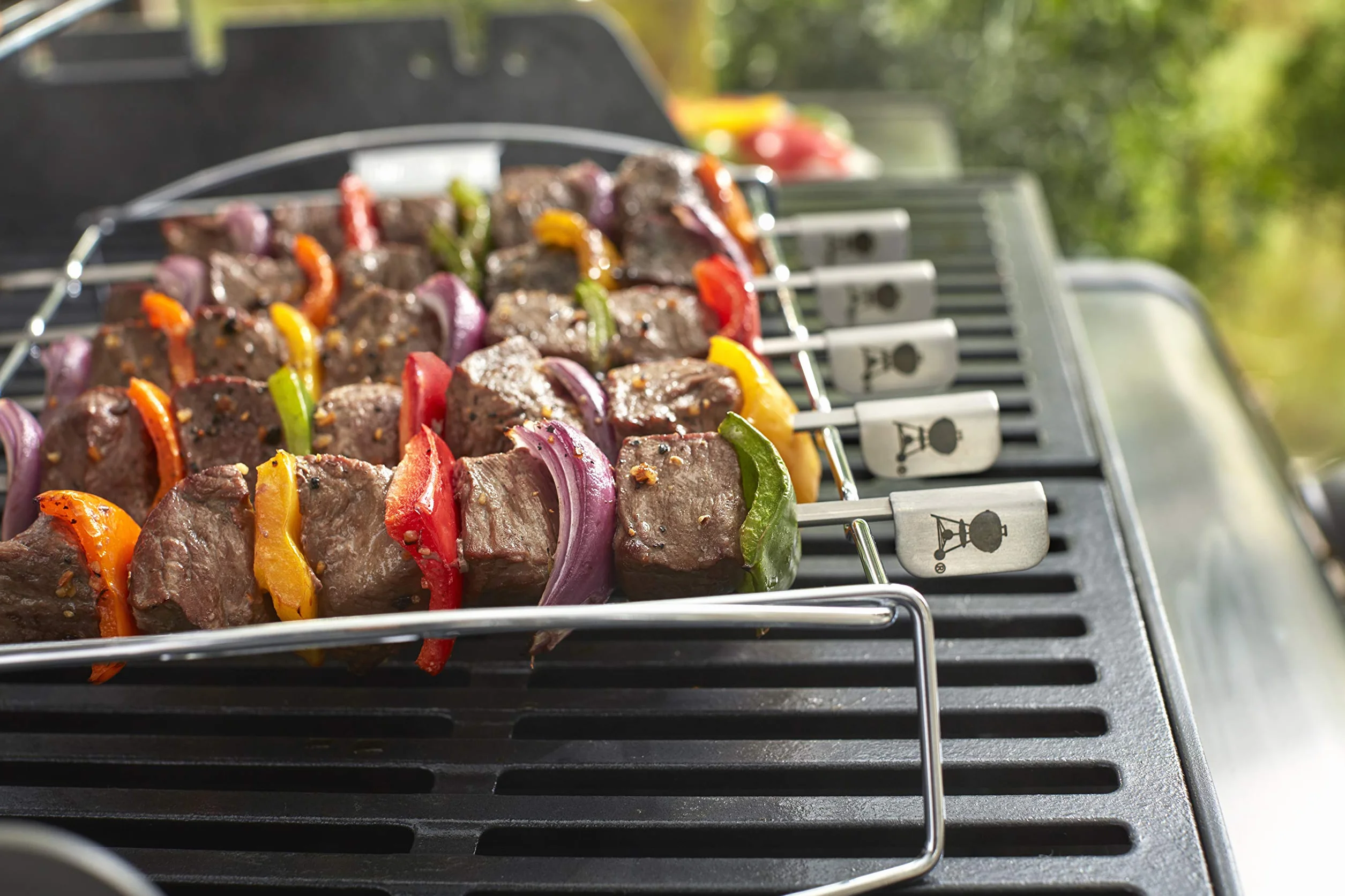 Weber Kit à brochettes 5 brochettes Support acier inoxydable pour barbecue charbon bois Ø57cm gaz Q2000 Argent