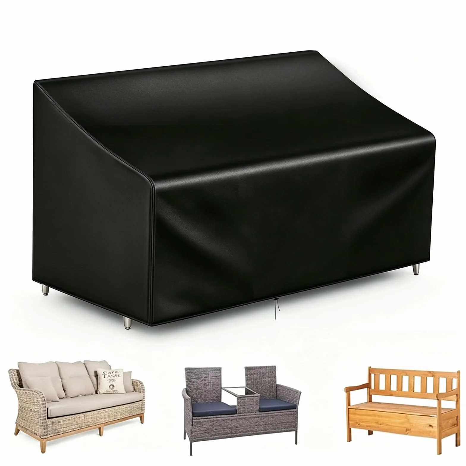 Housse de Banc d'Extérieur en Tissu Oxford 210D, 165x66x89/66cm, Anti-UV, Résistant au Vent, 2/3 Places