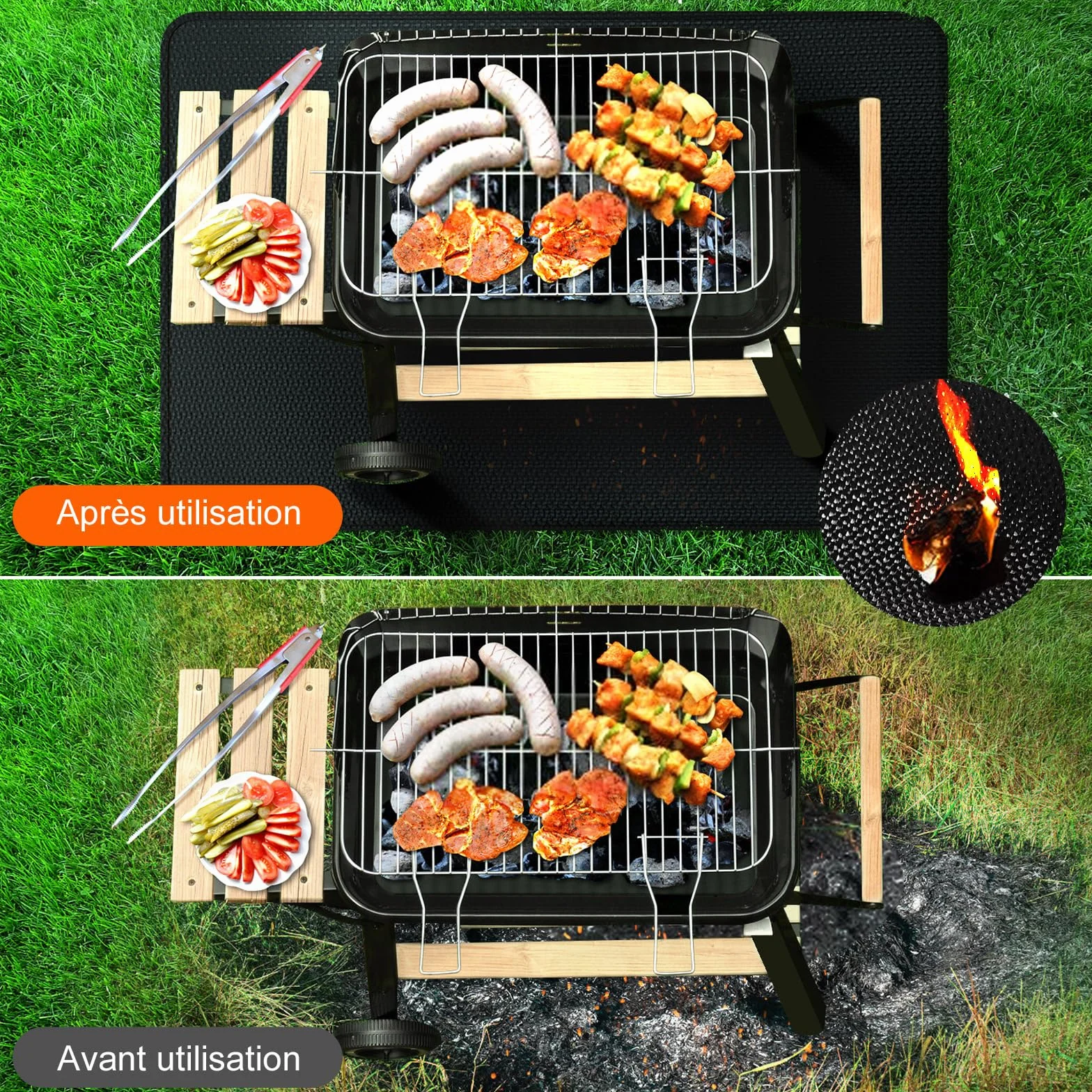 Tapis de Protection Thermique Pliable 60x105 cm Ignifuge Anti-étincelles pour Barbecues Poêles à Bois Sol