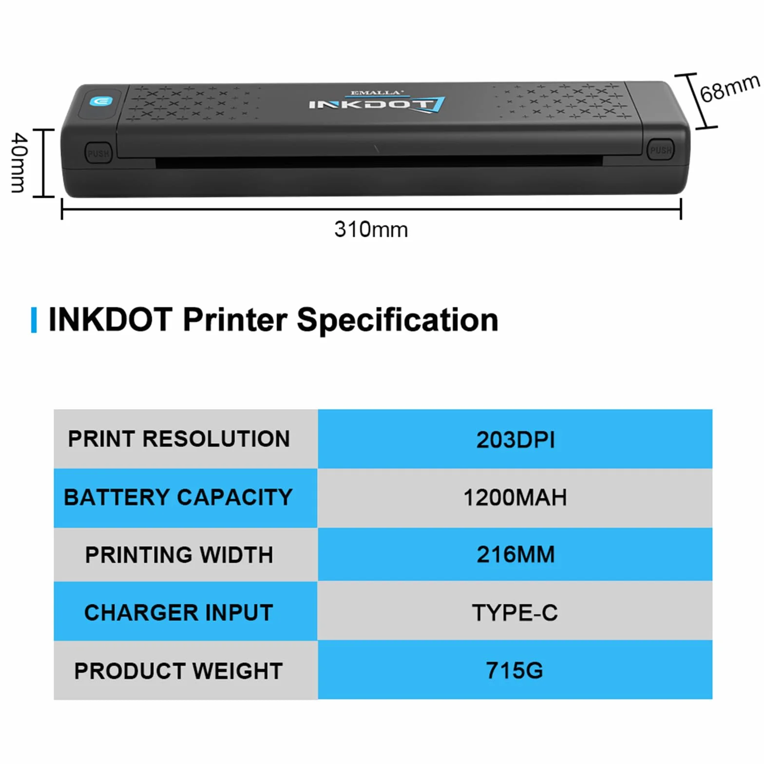 Imprimante de tatouage thermique Bluetooth 203 DPI haute résolution sans fil portable pour artistes iOS Windows