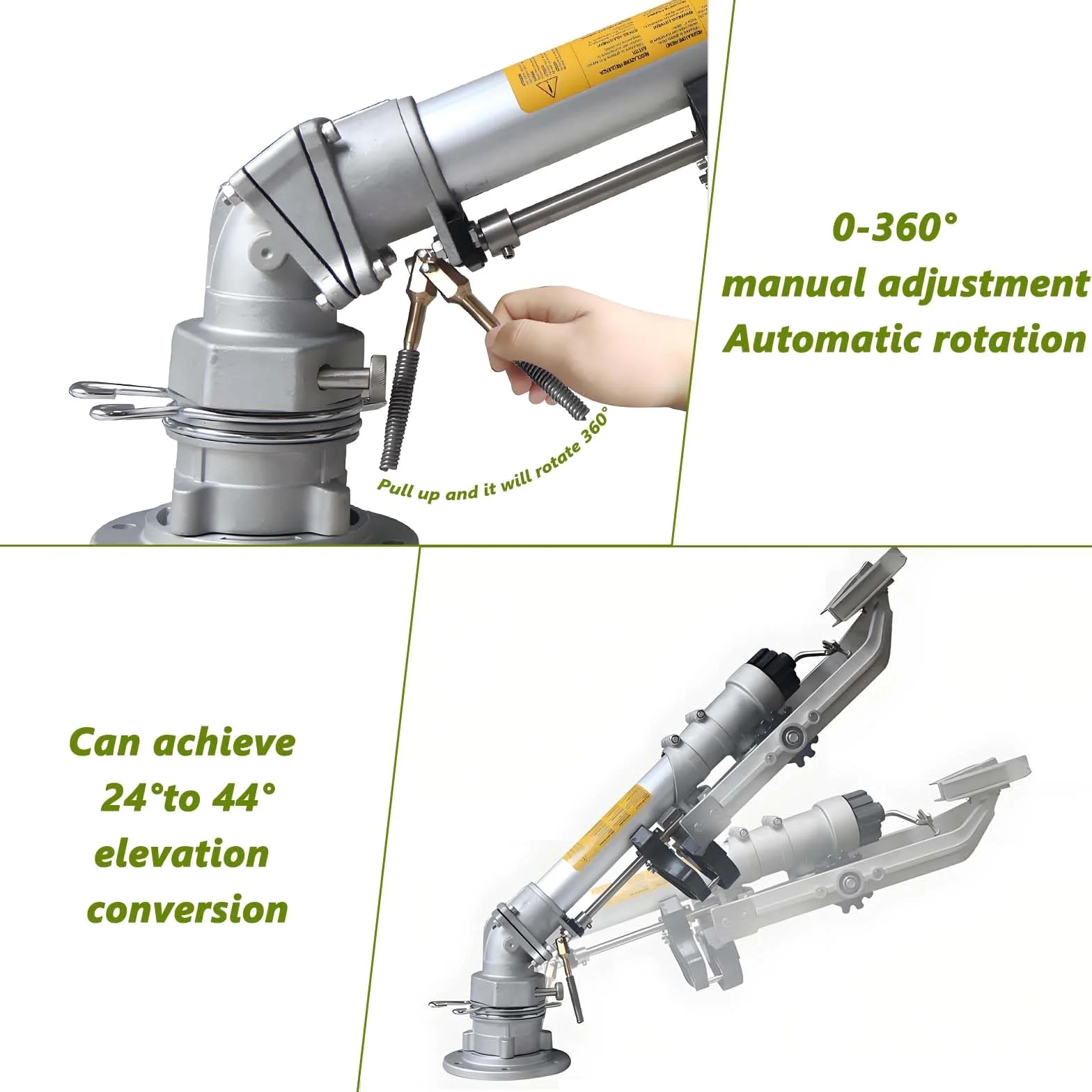 Arroseur d'arrosage rotatif à 360° - Pistolet à pluie automatique de 5,1 cm pour irrigation agricole, contrôle de la poussière dans les pâturages, dépoussiérage industriel