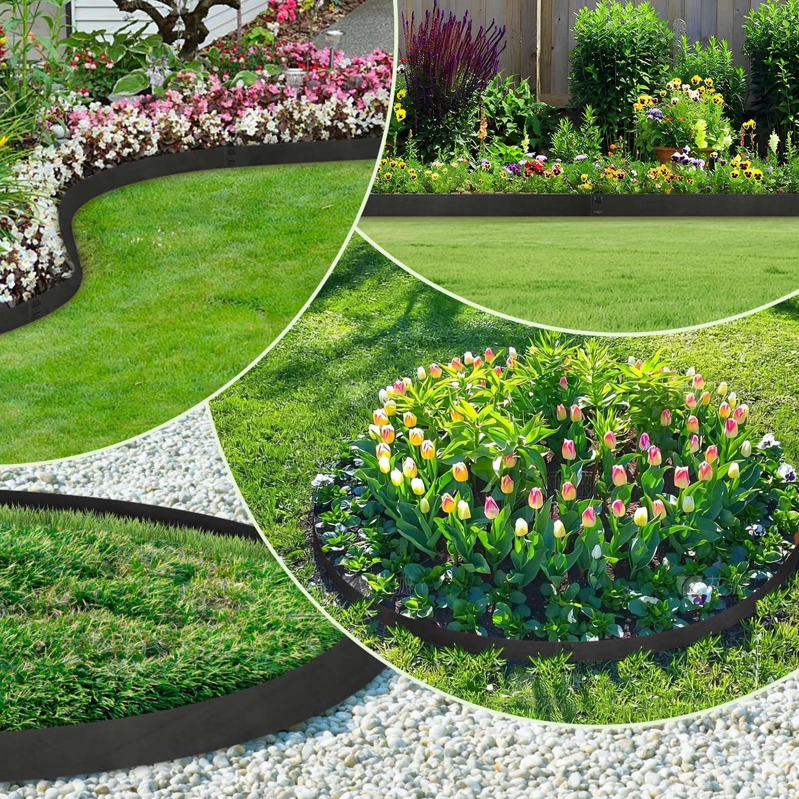 Lot de 5 bordures de pelouse en acier Corten noir - 107,5 x 15 cm - Bordure de parterre flexible en métal pour un frappage facile sans creuser - Parfait comme bordure de pelouse pour chemins