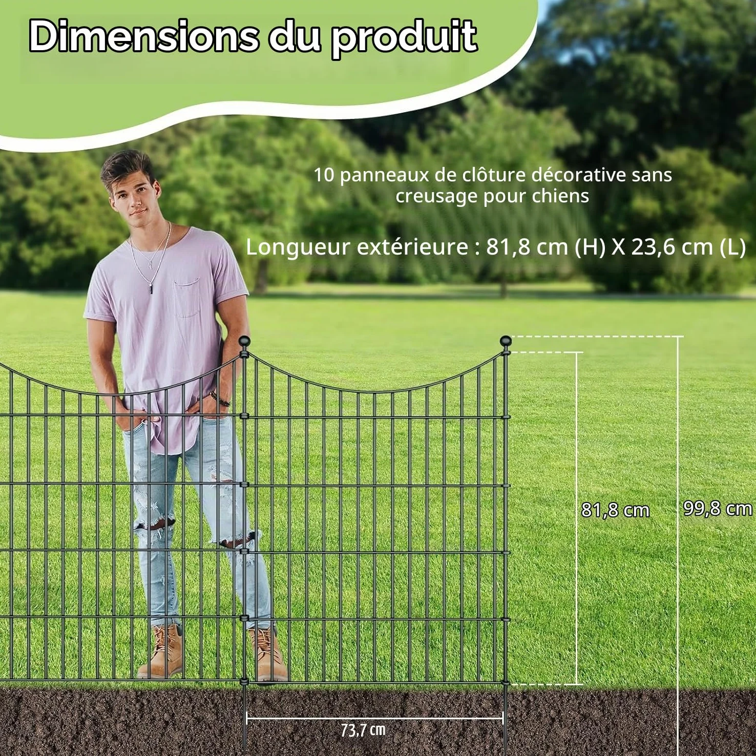 HEYOUTH Clôture d'étang,Enclos Chien Exterieur,cloture jardin en Métal,74x81cm,10 éléments de clôture et 11 barres de fixation,Clôture Métallique Décorative pour Chien Cour Terrasse Extérieur