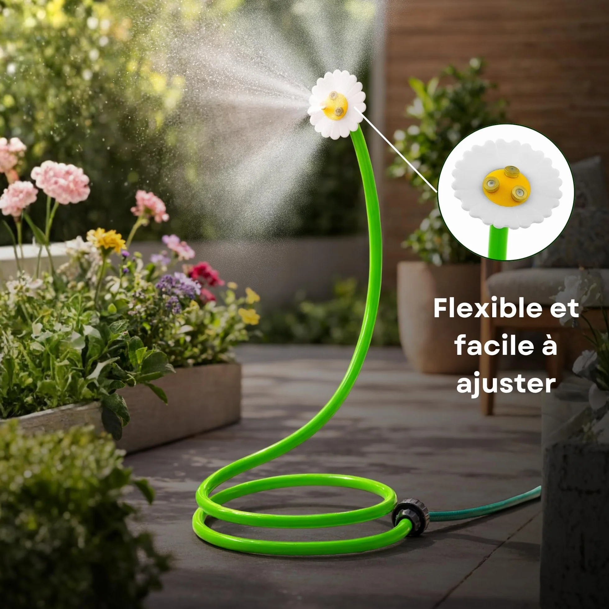 O’FRESH Brumisateur Terrasse Extérieur Marguerite Tête Brumisation 3 Buses Ultra Fines 2 mètres Rafraîchissement Jardin Conçu France