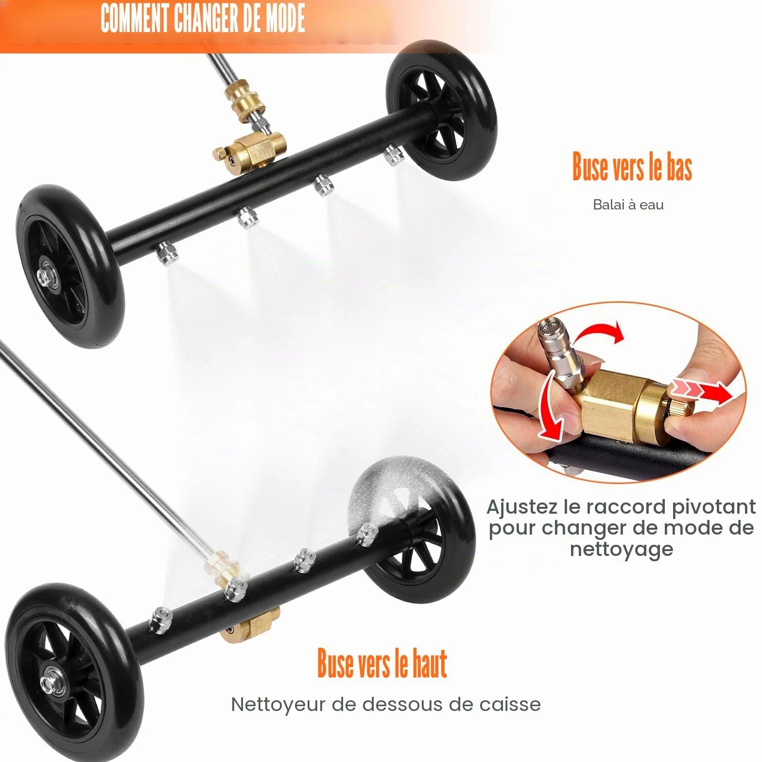 YUET Balai d'eau de Lavage de Voiture, 2 en 1 pour Nettoyeur Haute Pression | Nettoyeur de Surface de 16 inch avec 4 Buses, 3 Tiges d'extension, 4000 PSI 40 cm, 1/4" Connexion Rapide
