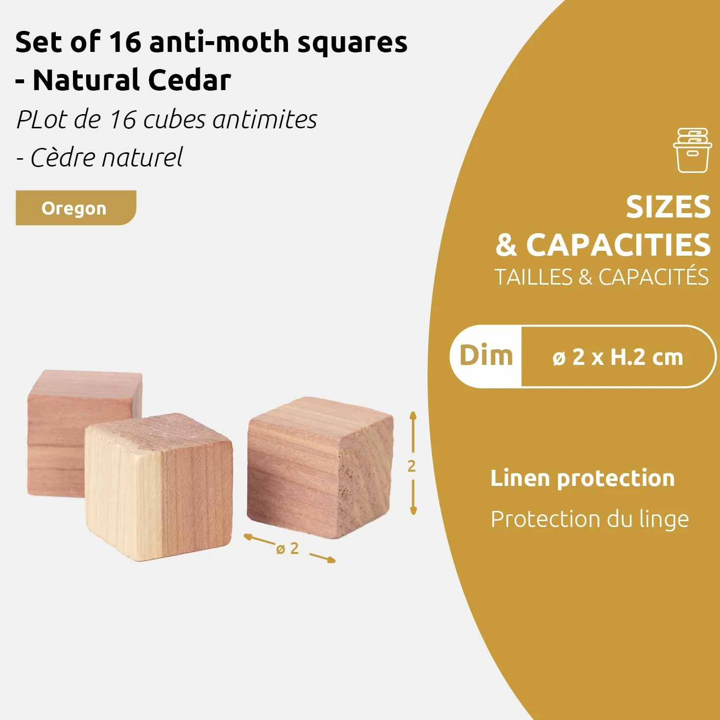 Lot 16 x Cubes antimites en cèdre Naturel, 2 x 2 x H 2 cm