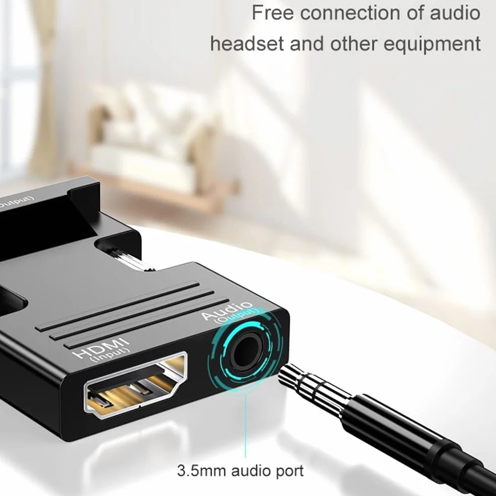 Adaptateur HDMI vers VGA avec câble Audio 3,5 mm 1080P 60Hz Compatible Ordinateur Portable Moniteur Projecteur