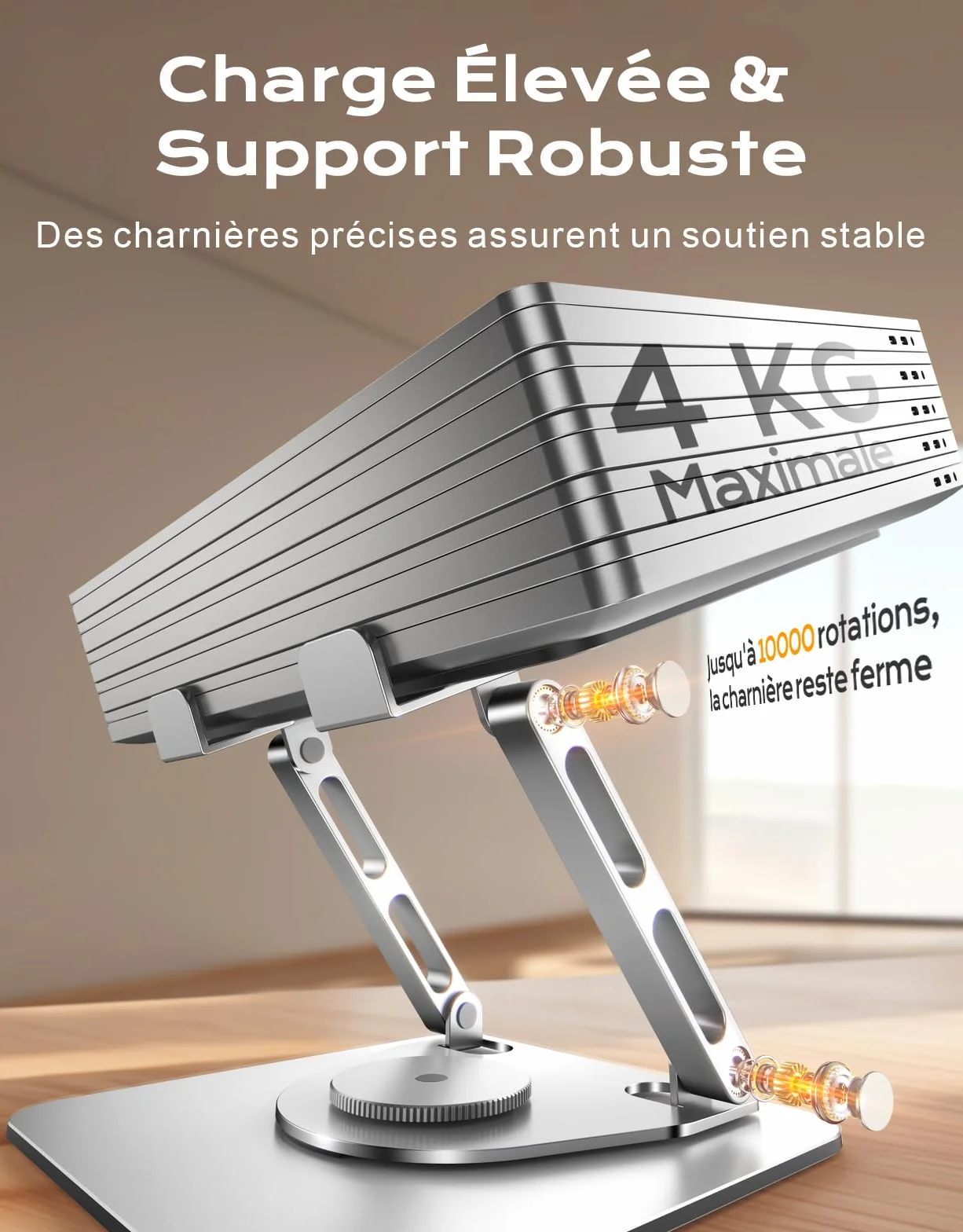 Support Ordinateur Portable Pivotant 360° Double Barres Réglables Ergonomique Refroidisseur Laptop Stand Silicone Antidérapant Compatible MacBook Air Pro 10"-16"