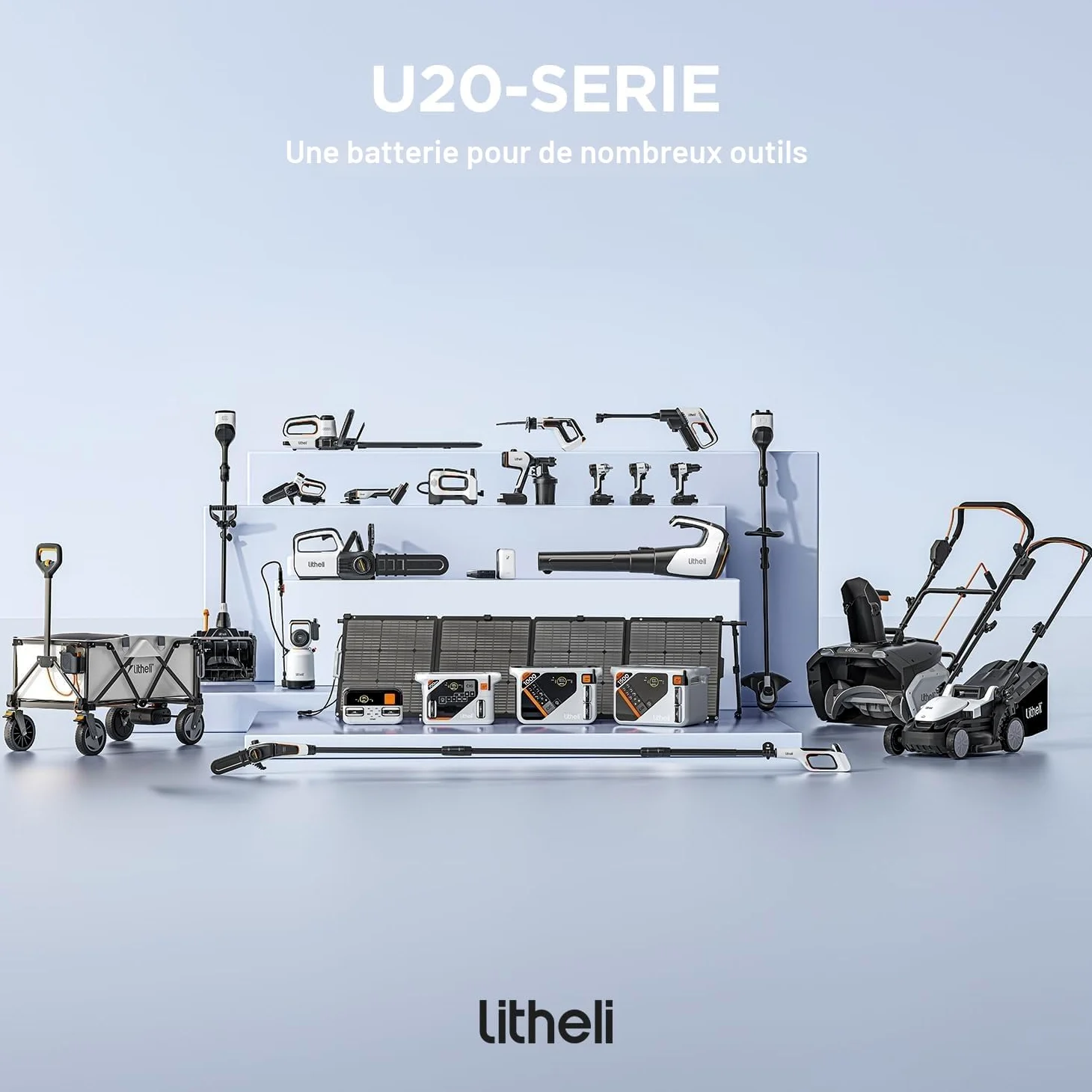 Litheli Tondeuse à Gazon sans Fil 38cm, 2X 20V Batteries 4.0Ah, Hauteur Réglable 25-75mm, Bac 40L, pour Pelouses jusqu'à 300m² (Jardin & Petits Espaces)