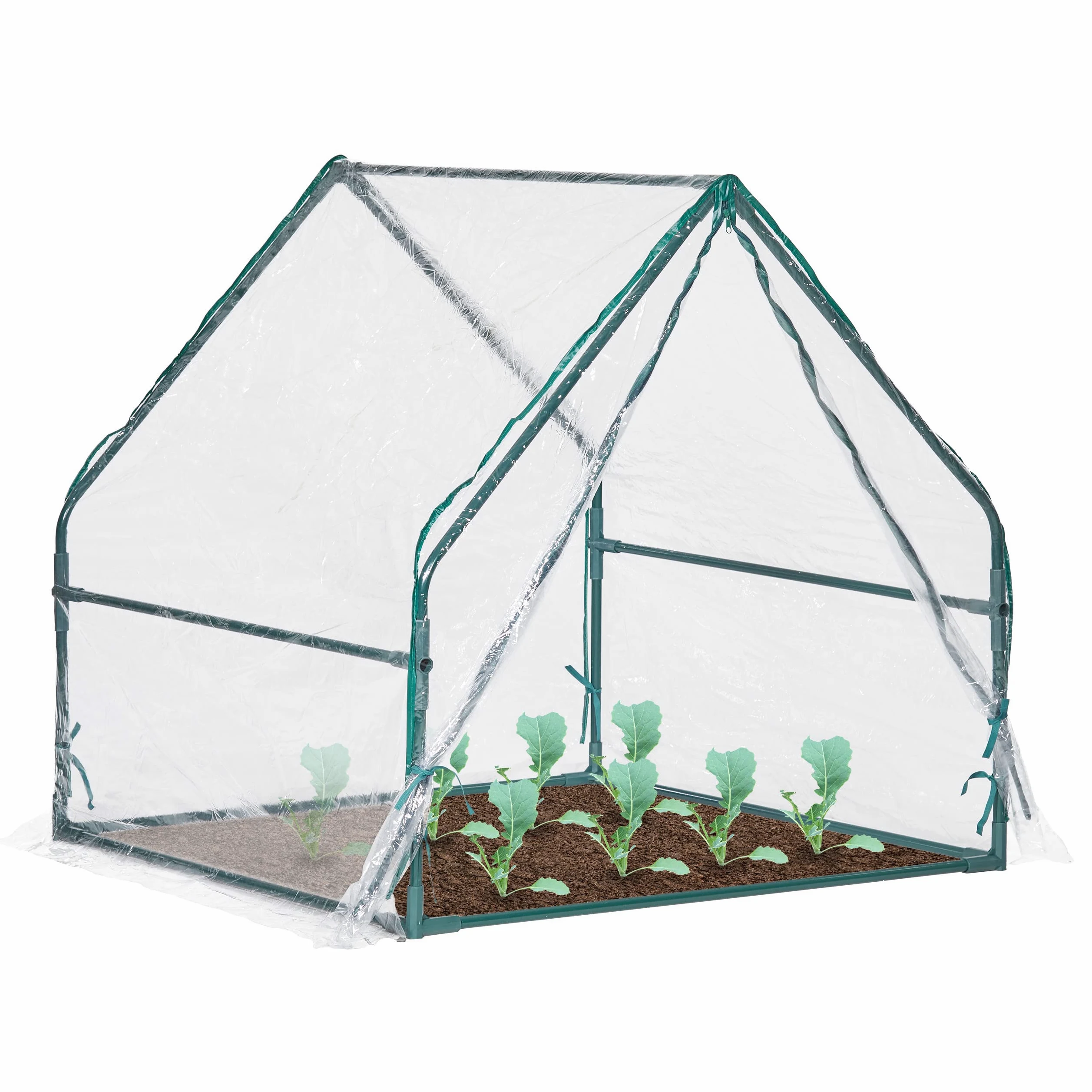 Relaxdays Serre à bâche, avec Porte, Toit Pointu, Acier et PVC, H x L x P : 95 x 95 x 92 cm, Transparent
