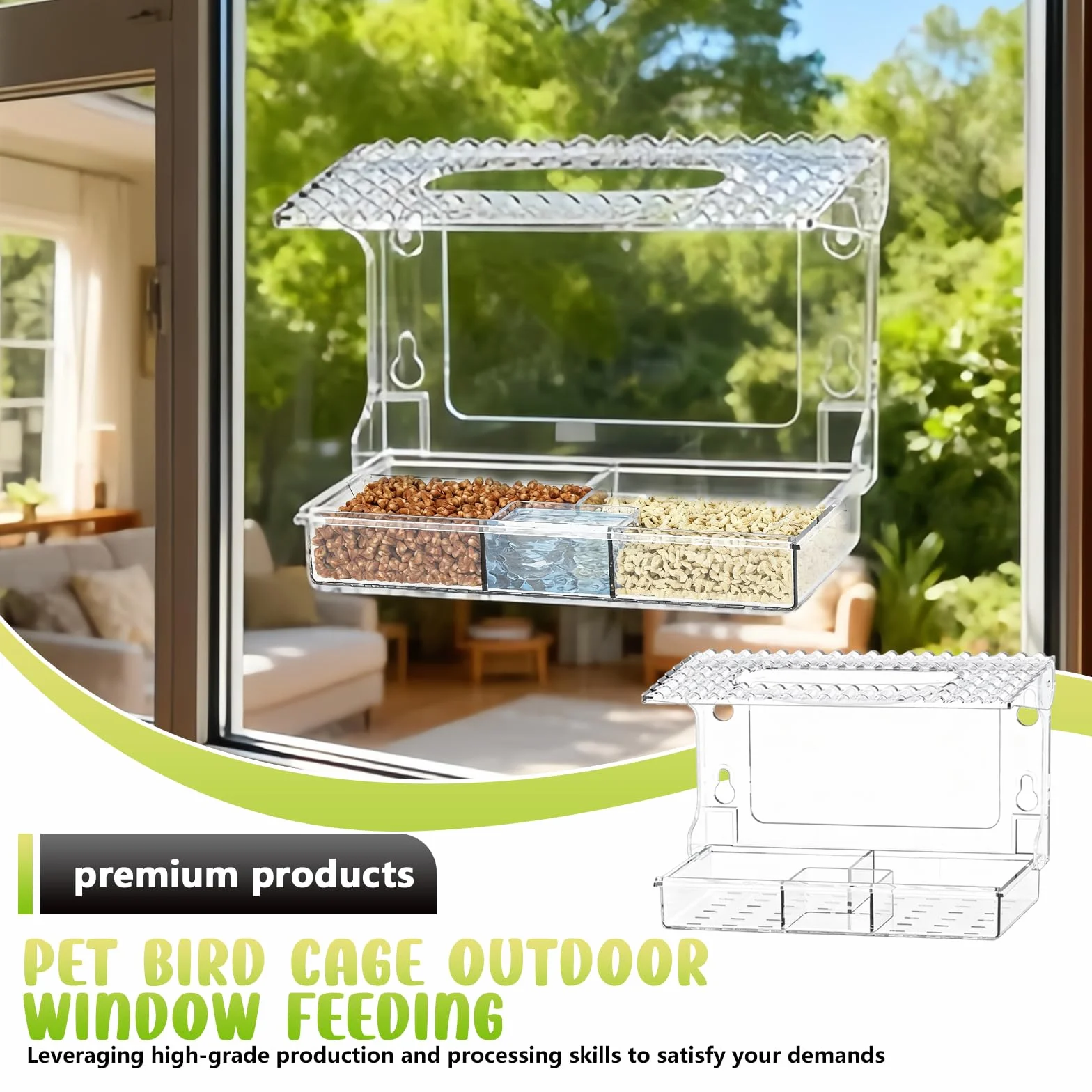 Mangeoire À Oiseaux Transparente, Window Bird Feeder, Ventouses 25*10*16 CM, Amovibles Exterieur