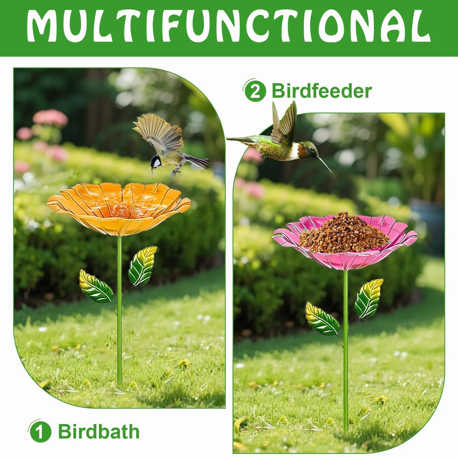 Bain d'Oiseaux 2 Pièces Abreuvoir Oiseaux Exterieur sur Pied Mangeoires pour Oiseaux Bassin Jardin
