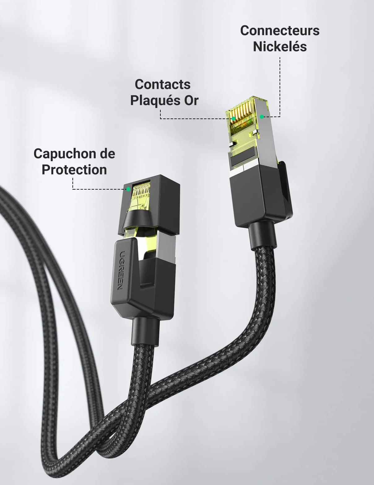Câble Ethernet RJ45 Cat 7 10Gbps 600MHz Double Blindage Noyau Cuivre Nylon Tressé 5M UGREEN