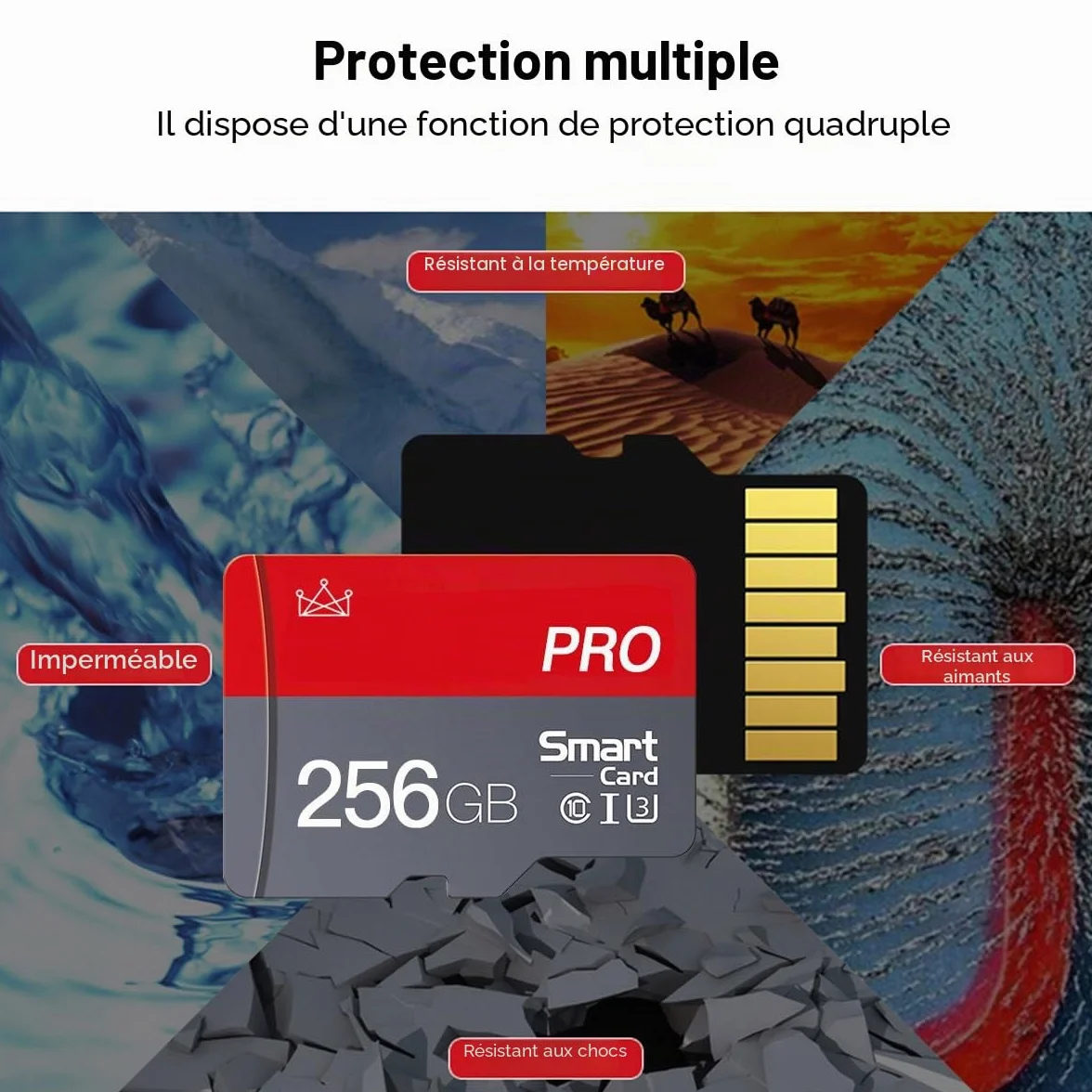 Lot de 2 cartes mémoire Micro SD 256 Go Classe 10 Haute Vitesse avec adaptateur Mini SD