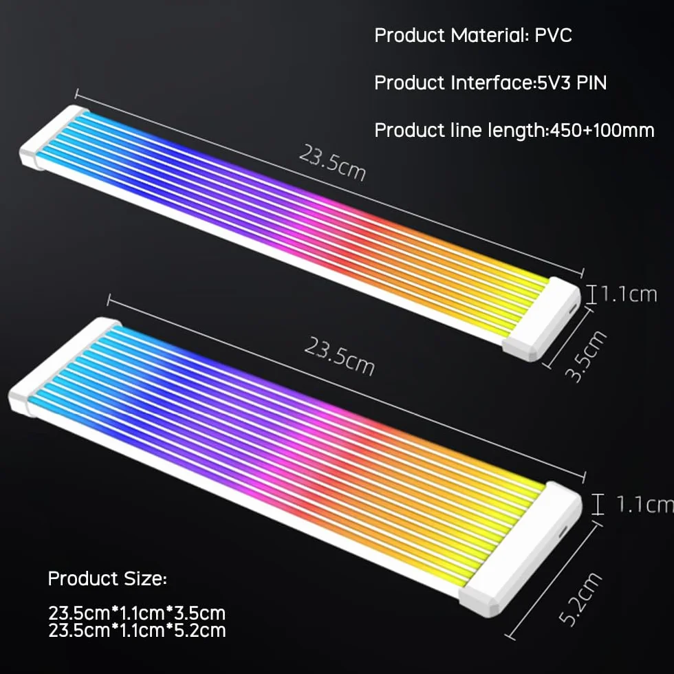 TZMRIT PC Cable RGB ARGB PSU Cable Cover Extension Kit for Motherboard GPU (24PIN BK)