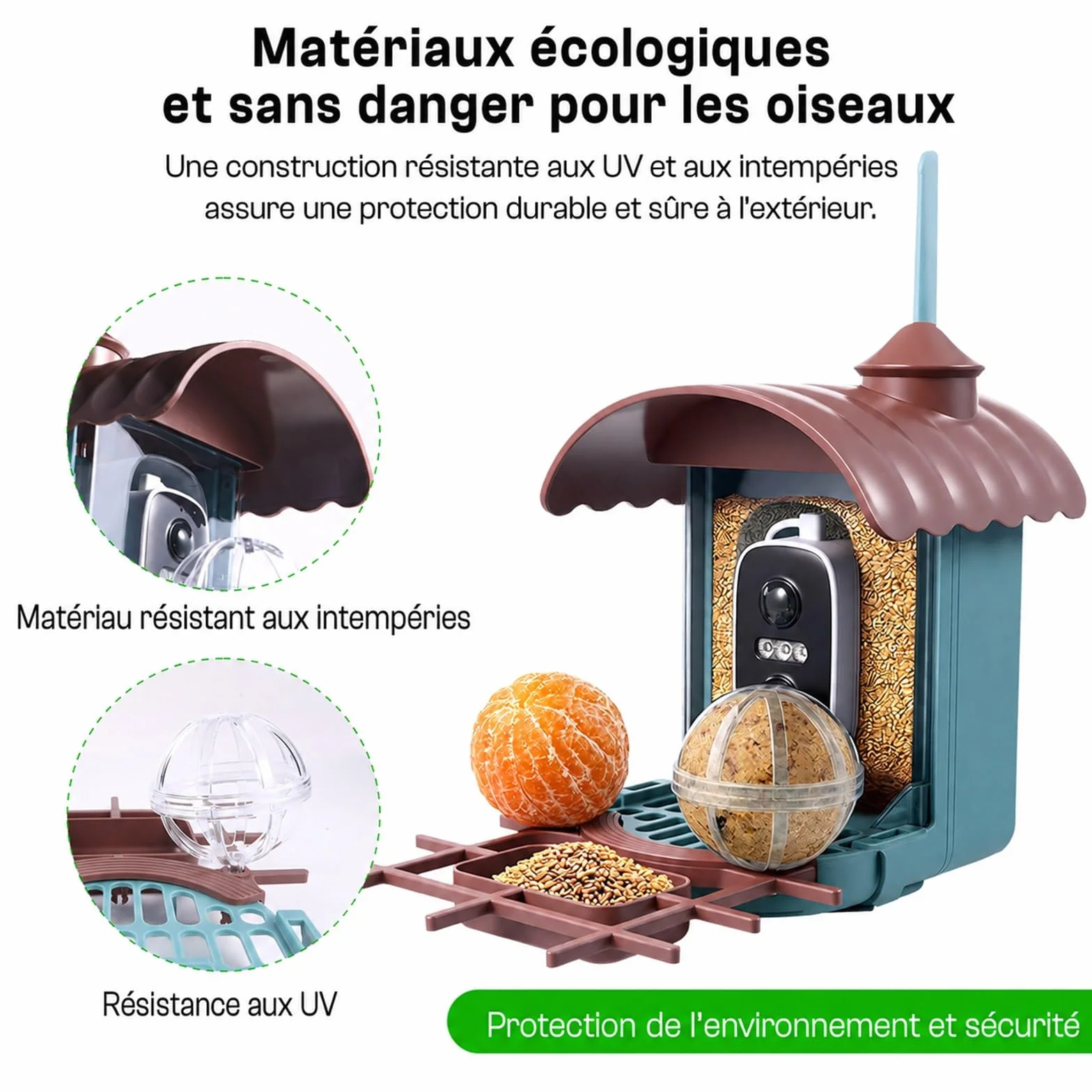 Nichoir à Oiseaux avec Caméra 4MP Solaire mangeoire Station d'alimentation Enregistrement vidéo Photo Identification IA Détection Mouvement Notification