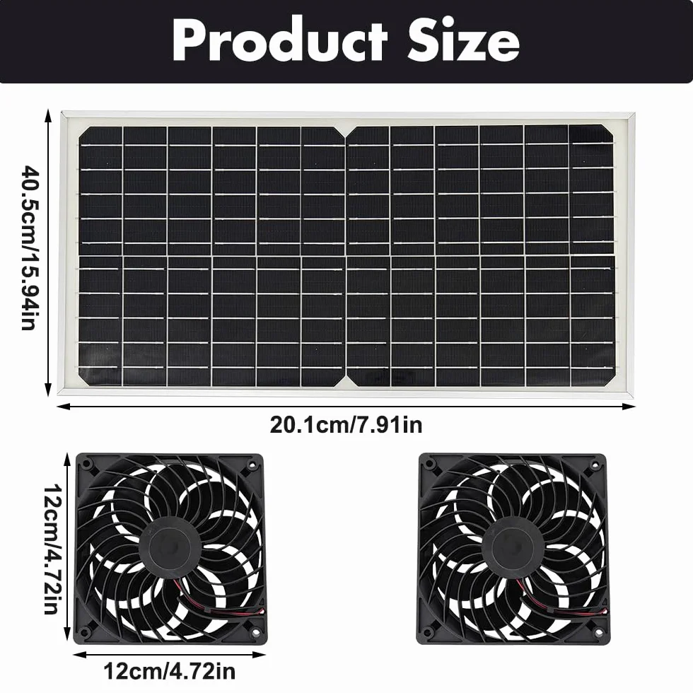 Ventilateur Solaire Exterieur 16W Kit Extracteur d'air Résistant aux Intempéries Fenêtre D'échappement 2 Ventilateurs étanches