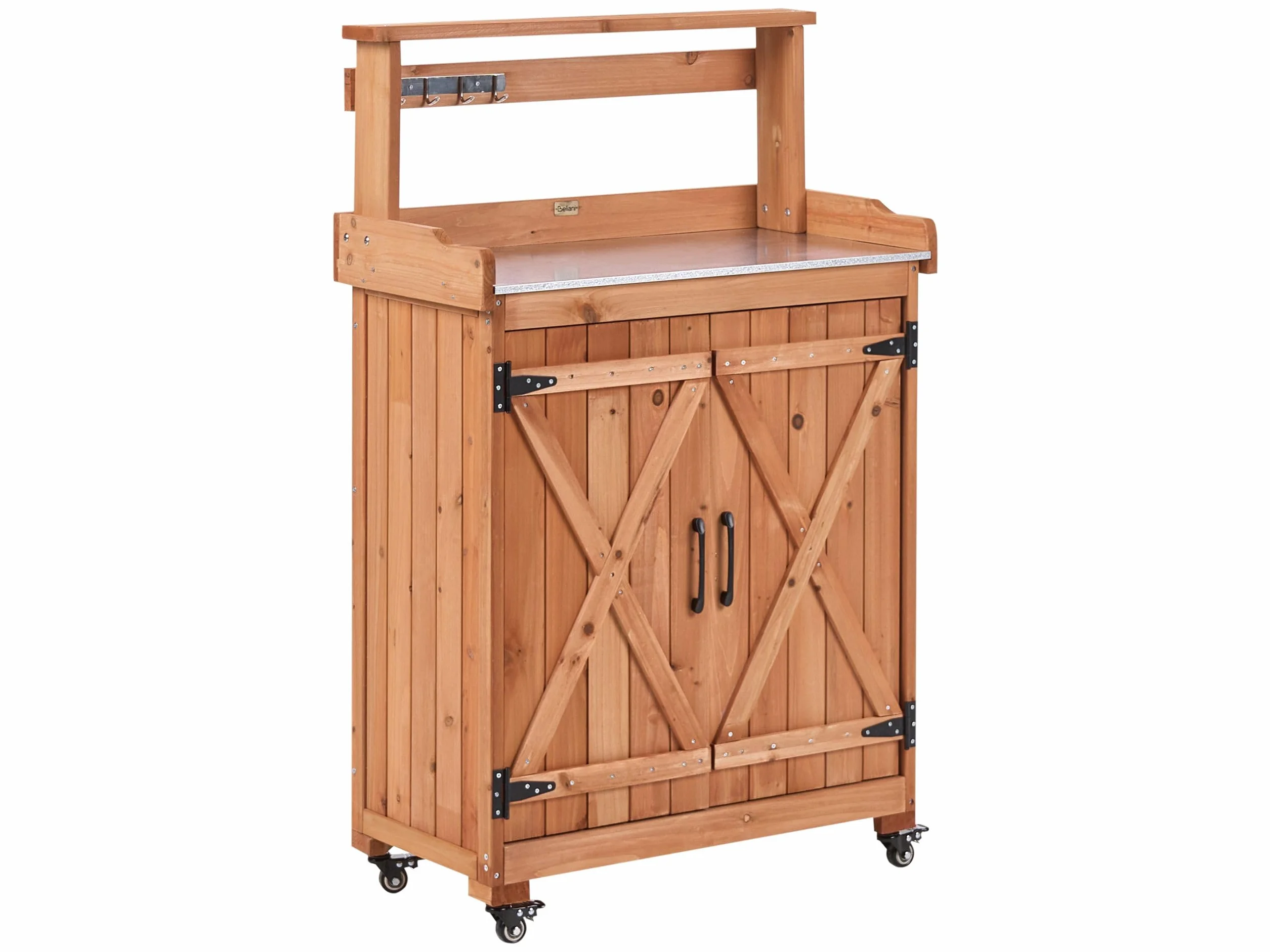 Altolia Table de Rempotage Bois de Sapin 74x40x119 cm Plan de Travail Fer Roulettes Marron Clair