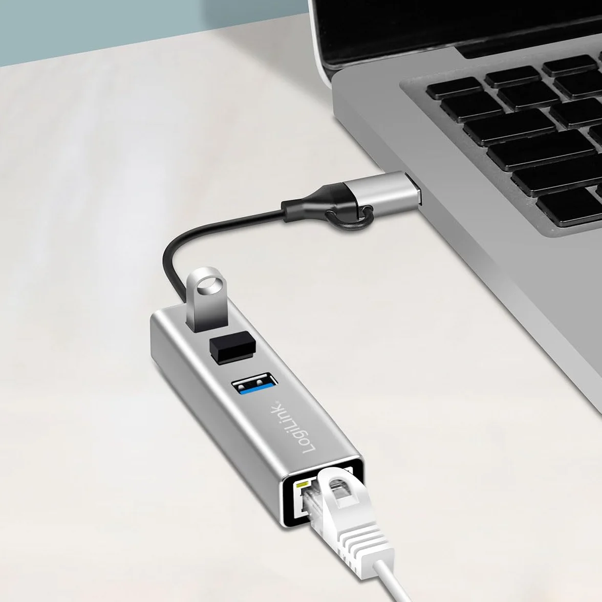 LogiLink UA0440 Hub USB-C 3.2 Gen 1 Adaptateur Ethernet RJ45 5G 3 Ports USB-A