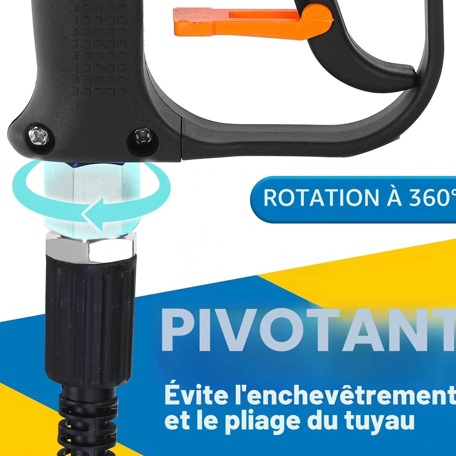 M MINGLE Pistolet pour Nettoyeur Haute Pression, Raccord Pivotant, 280 Bar | Lance Haute Pression Universel avec Raccord Rapide 3/8", Raccords M22 14mm et M22 15mm, avec 5 Buses de Pulvérisation