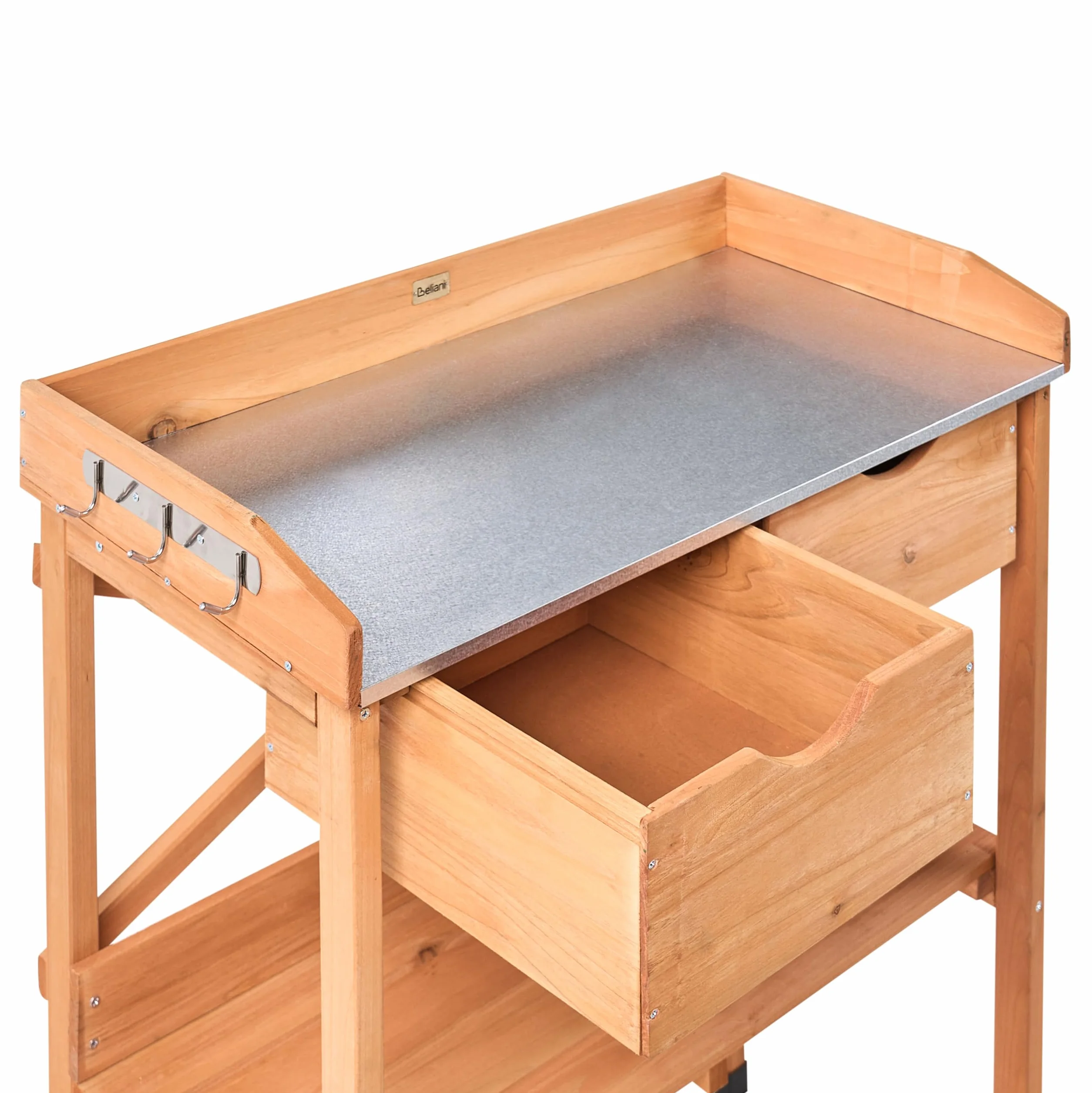 Ravanusa Table de Rempotage en Bois de Sapin 79x37x89 cm Plan de Travail en Fer Marron Clair