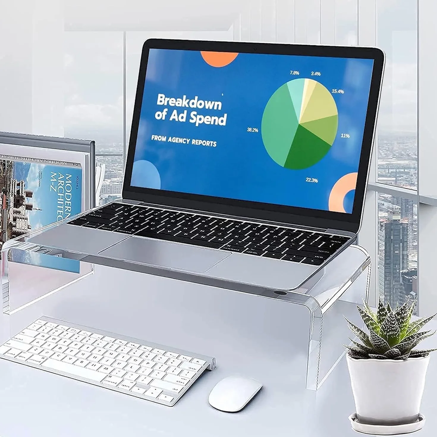 Support de moniteur en acrylique, rehausseur de bureau pour ordinateur portable, 34 x 19 x 10 cm