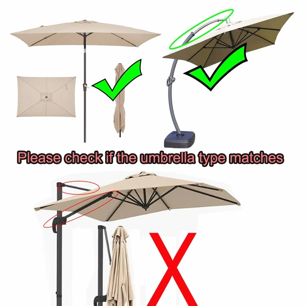 Housse de Rechange Parasol Déporté 2.5x2.5m 8 Baleines Toile de Remplacement Jardin Terrasse Khaki