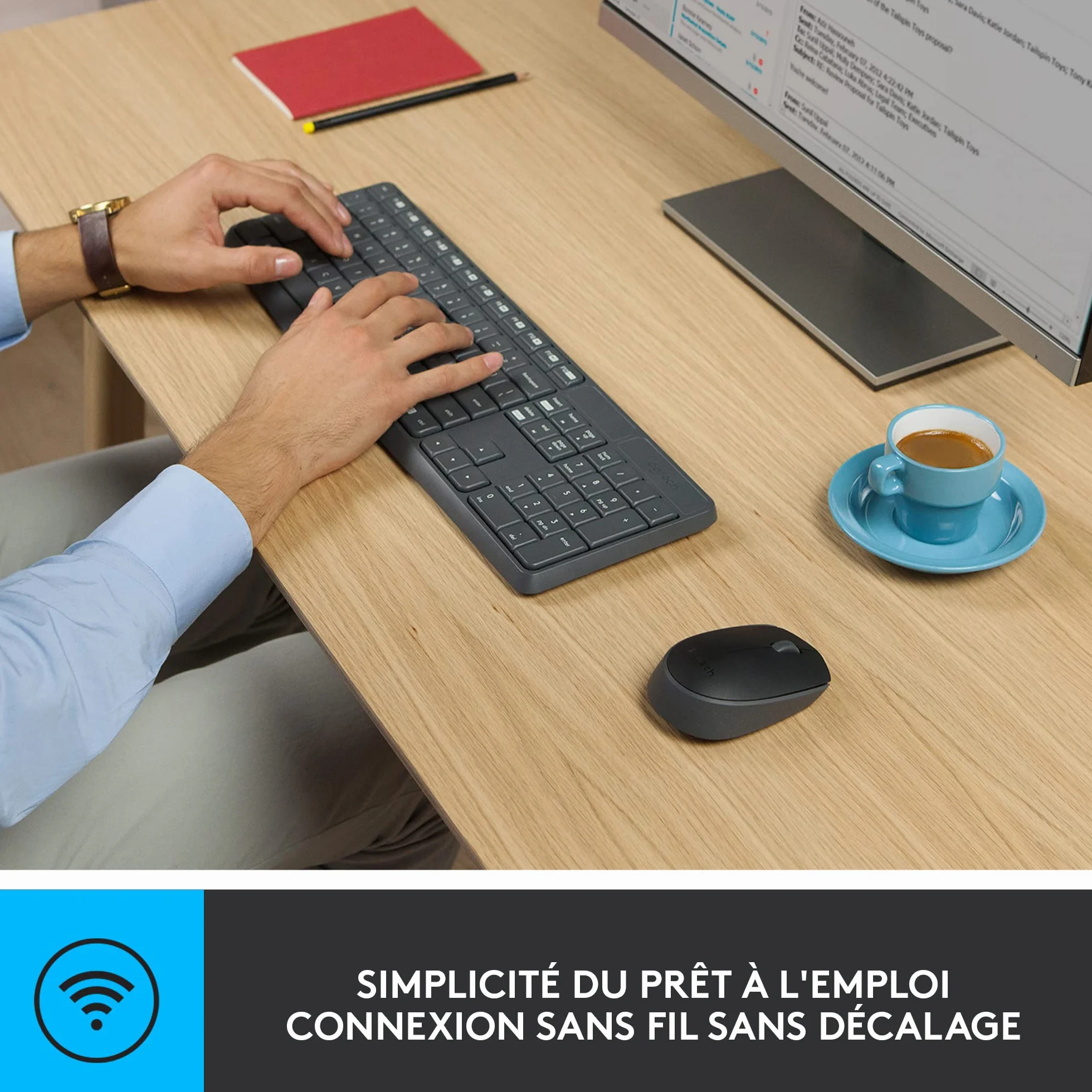 Logitech MK235 Combo Clavier Souris sans Fil 2,4 GHz Récepteur USB Unifying Gris foncé
