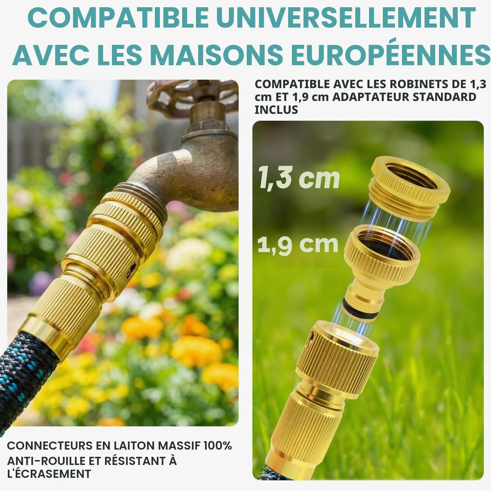 Tuyau d'Arrosage Extensible 30m/100ft, Tuyau Rétractable avec Adaptateur 1/2" et 3/4", 10 Modèles de Pulvérisation, pour Arrosage Jardin et Nettoyage