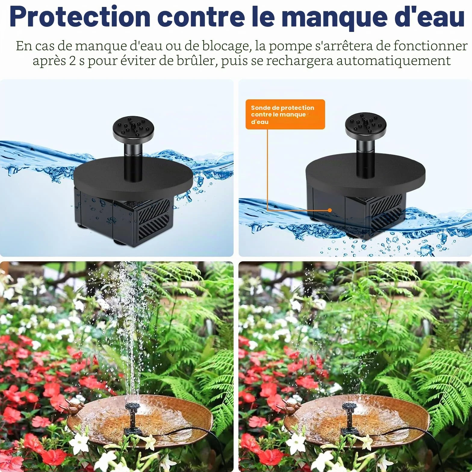 Fontaine Solaire Extérieure Pompe Bassin 6,5W avec 9 Buses pour Bain d'oiseaux Jardin