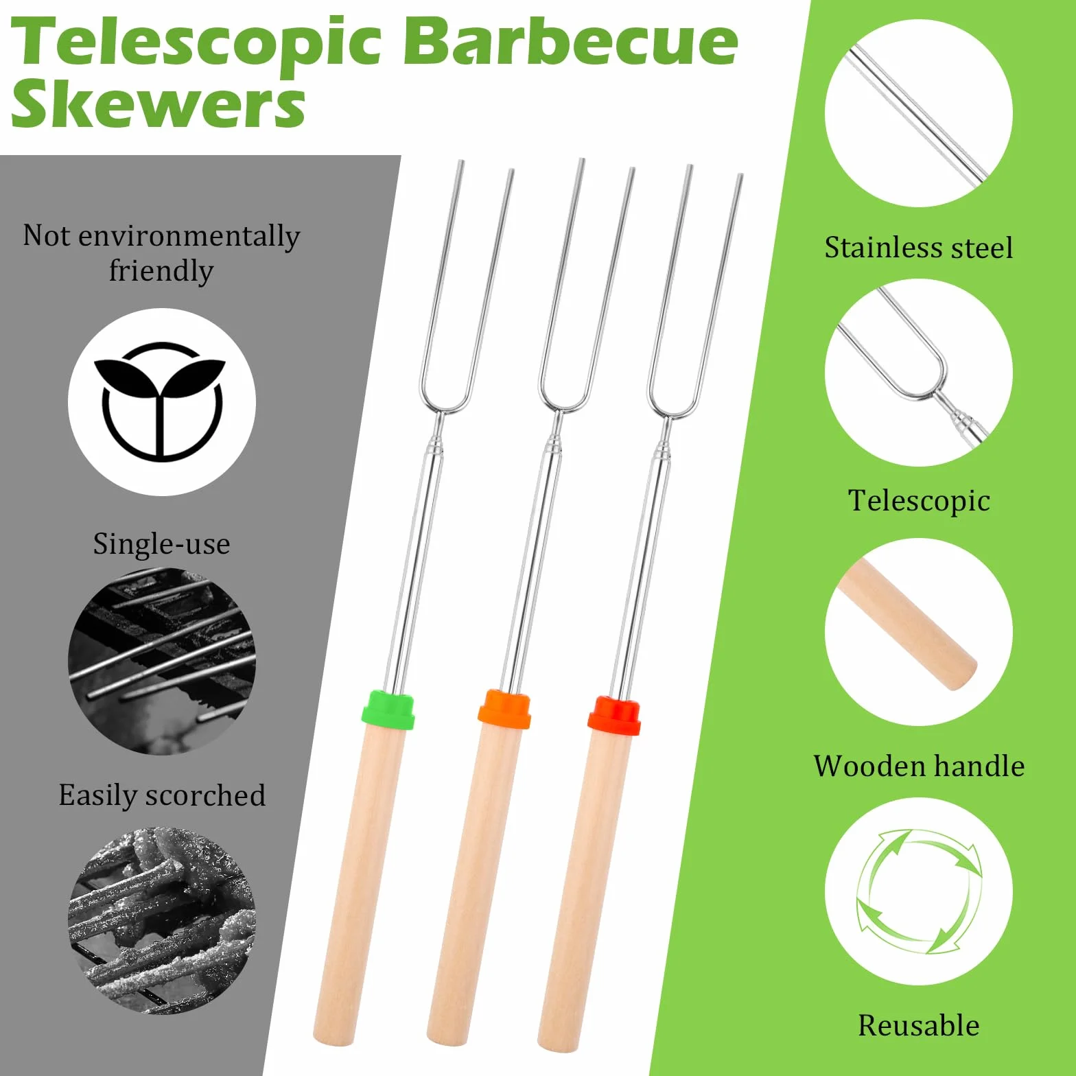 Brochettes Télescopiques en Acier Inoxydable pour BBQ, Marshmallow, Camping – Accessoire Barbecue