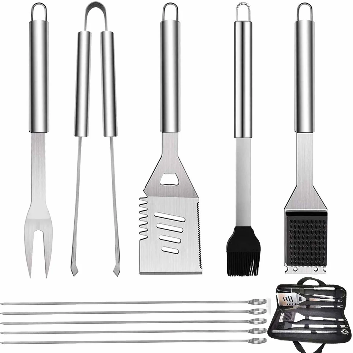 Lot de 10 ustensiles de Barbecue en Acier Inoxydable avec Sac de Transport