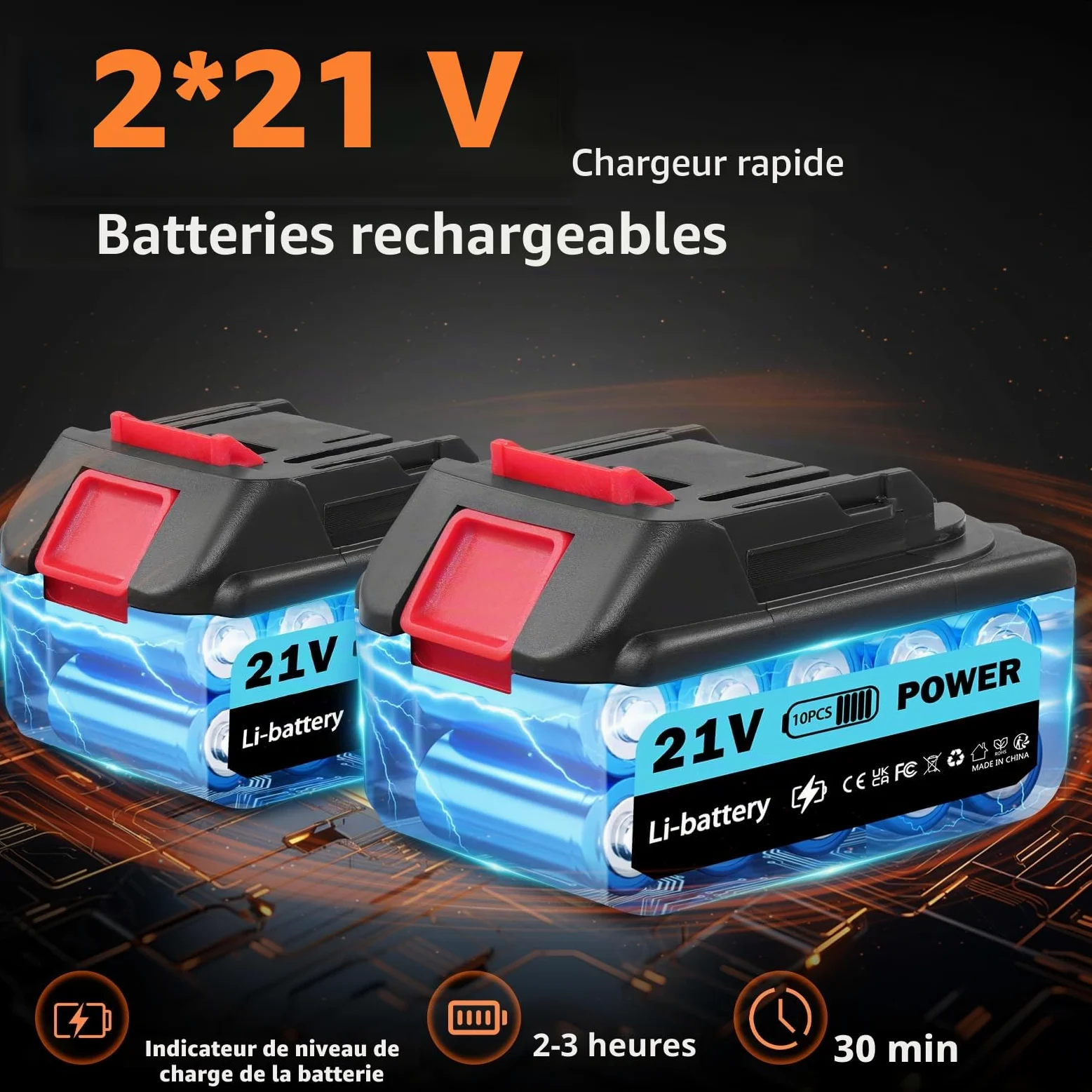 Nettoyeur haute pression sans fil Yelyee, 21 V, 100 bars, portable, avec 2 batteries lithium de 3 000 mAh, buse 6 en 1, tuyau de 5 m, débit de 270 l/h pour voiture, sols, terrasses et fenêtres.