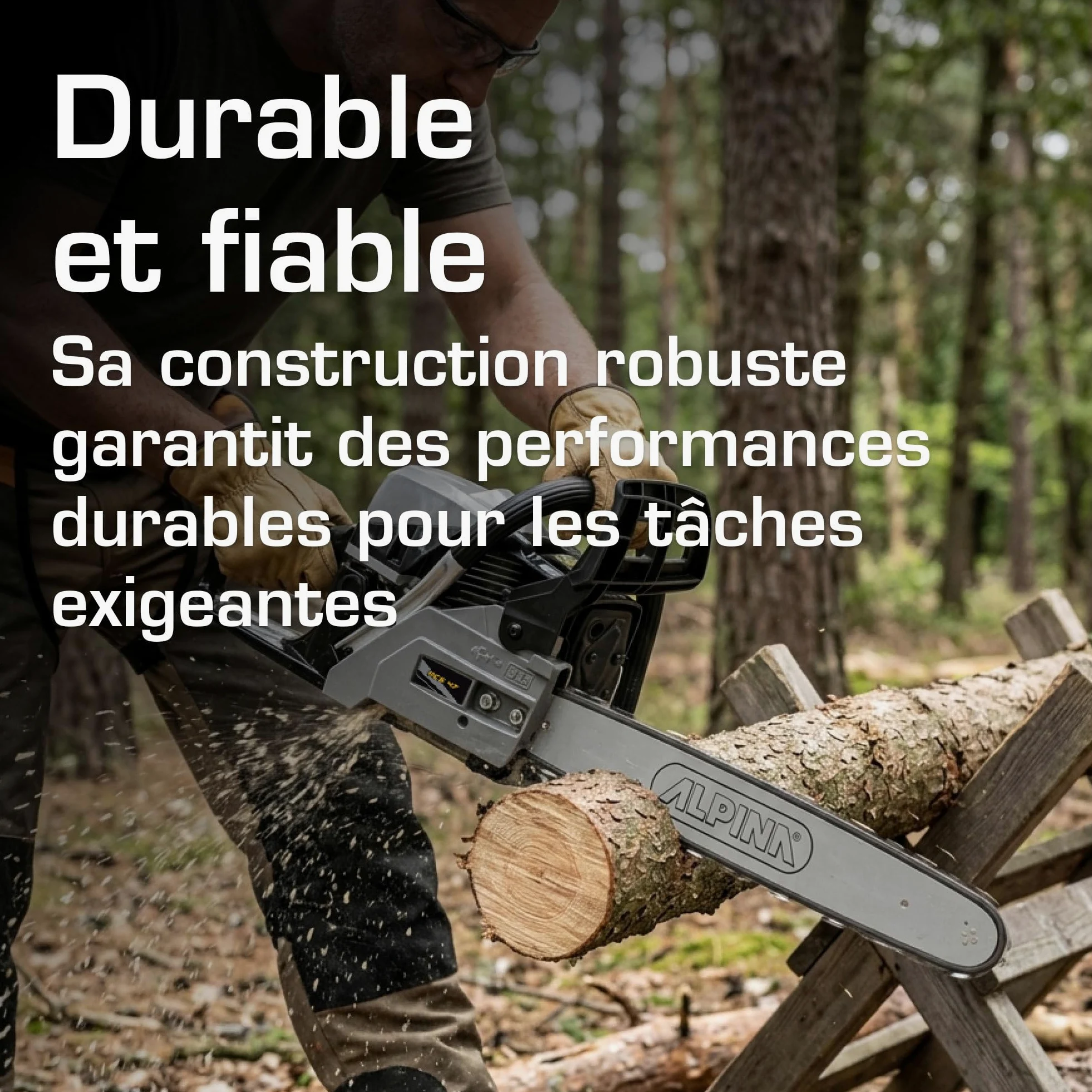 Alpina ACS 47 Tronçonneuse À Essence, 45 cm³, 45 cm – Pompe À Huile Automatique, Frein De Chaîne Double – Pour Coupe De Bois Domestique
