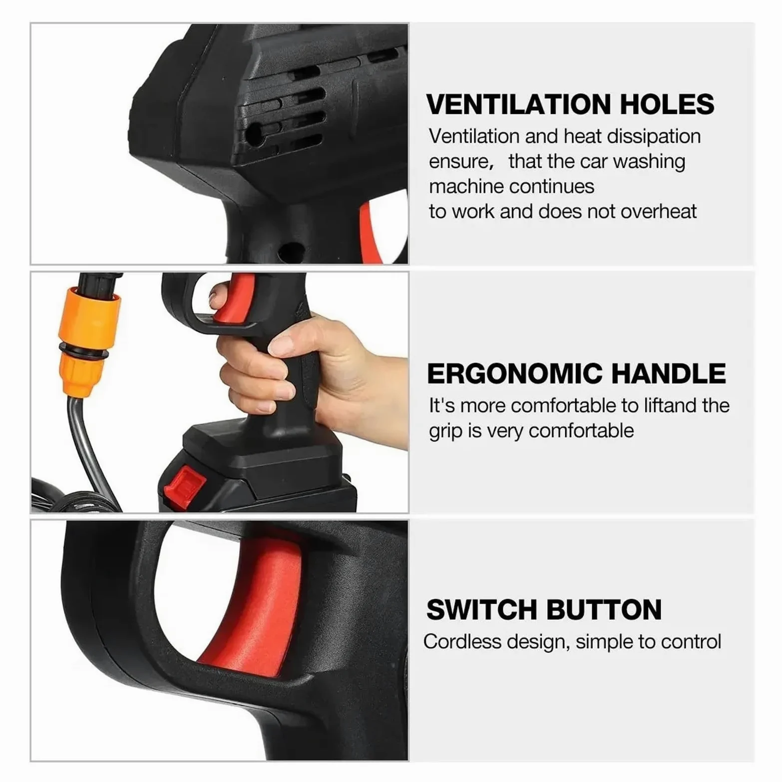 Pistolet d'arrosage avec embout multi-jets, Nettoyeur haute pression sans fil 1500W noir 1-2 Batteries 18V 13000mAh lave-auto(2 battery)