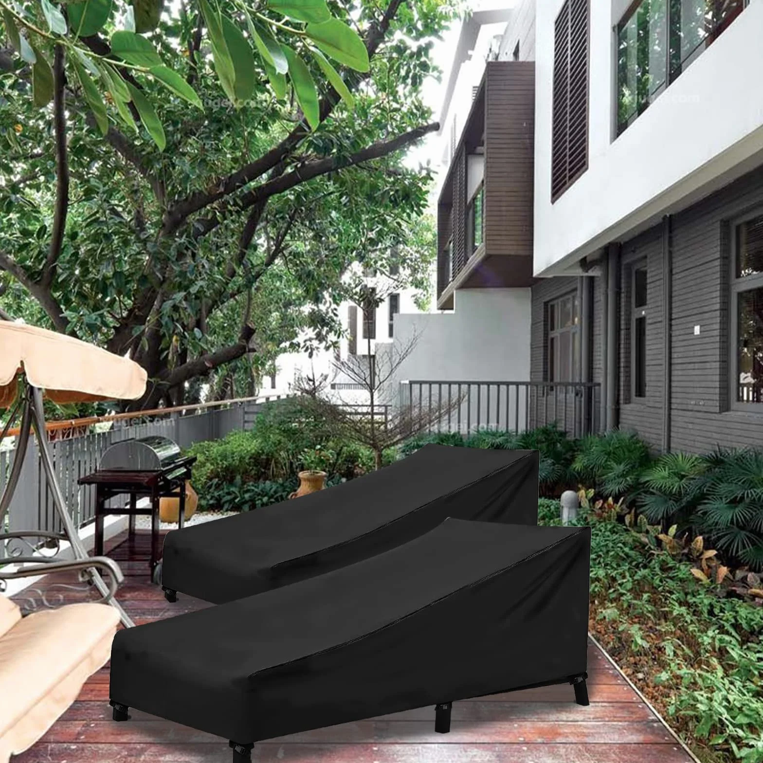 Housse de Chaise Longue de Jardin 2 pcs Imperméable Anti-UV Tissu Oxford 210D Noir 200x75x40/70cm
