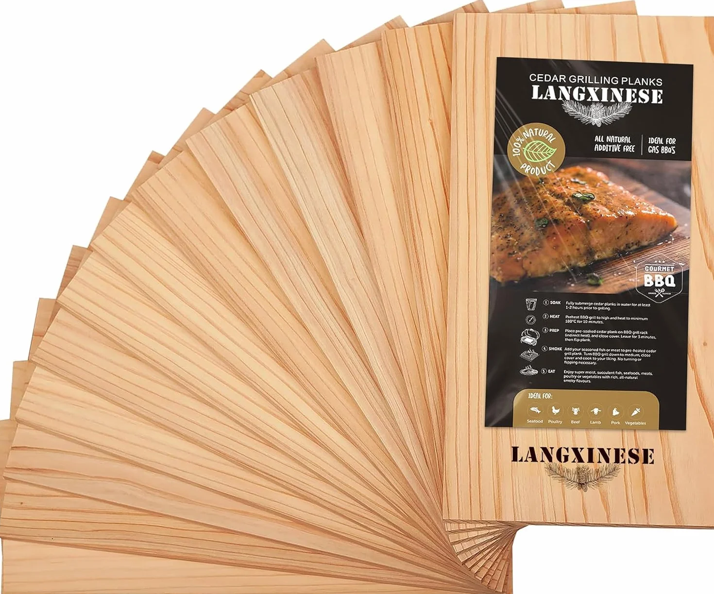 Planches de cèdre pour griller saumon, 27,9 x 12,7 cm, lot de 12, ajoute saveur fumée